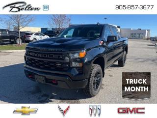 <b>Spray-In Bedliner, 18 Aluminum Wheels, WiFi!</b><br> <br> <br> <br>  This 2024 Silverado 1500 is engineered for ultra-premium comfort, offering high-tech upgrades, beautiful styling, authentic materials and thoughtfully crafted details. <br> <br>This 2024 Chevrolet Silverado 1500 stands out in the midsize pickup truck segment, with bold proportions that create a commanding stance on and off road. Next level comfort and technology is paired with its outstanding performance and capability. Inside, the Silverado 1500 supports you through rough terrain with expertly designed seats and robust suspension. This amazing 2024 Silverado 1500 is ready for whatever.<br> <br> This black Crew Cab 4X4 pickup   has an automatic transmission and is powered by a  355HP 5.3L 8 Cylinder Engine.<br> <br> Our Silverado 1500s trim level is Custom Trail Boss. This adventure-ready Silverado 1500 Custom Trail Boss has it all with an amazing balance of value and style. This rugged pickup comes loaded with Chevrolets legendary Z71 off road suspension and a 2 inch lift, an exclusive raised hood with black inserts, stylish aluminum wheels, underbody skid plates, a useful trailer hitch, remote engine start, an EZ Lift tailgate and a 10 way power driver seat. It also includes Chevrolets Infotainment 3 System that features Apple CarPlay, Android Auto, and USB charging ports so your crews equipment is always ready to go. Additional features include forward collision warning with automatic braking, lane keep assist, intellibeam automatic headlights, and an HD rear view camera. This vehicle has been upgraded with the following features: Spray-in Bedliner, 18 Aluminum Wheels, Wifi. <br><br> <br>To apply right now for financing use this link : <a href=http://www.boltongm.ca/?https://CreditOnline.dealertrack.ca/Web/Default.aspx?Token=44d8010f-7908-4762-ad47-0d0b7de44fa8&Lang=en target=_blank>http://www.boltongm.ca/?https://CreditOnline.dealertrack.ca/Web/Default.aspx?Token=44d8010f-7908-4762-ad47-0d0b7de44fa8&Lang=en</a><br><br> <br/> See dealer for details. <br> <br>At Bolton Motor Products, we offer new Chevrolet, Cadillac, Buick, GMC cars and trucks in Bolton, along with used cars, trucks and SUVs by top manufacturers. Our sales staff will help you find that new or used car you have been searching for in the Bolton, Brampton, Nobleton, Kleinburg, Vaughan, & Maple area. o~o