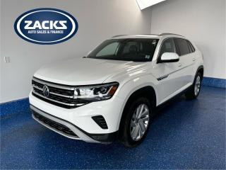 Recent Arrival! 2021 Volkswagen Atlas Cross Sport 3.6 FSI Highline V6 Highline w/ Sunroof | Zacks Certified | Certified. 8-Speed Automatic with Tiptronic AWD Pure White 3.6L V6 FSI DOHC 24V LEV3-ULEV70 276hp<br><br><br>AM/FM radio: SiriusXM with 360L, Automatic temperature control, Exterior Parking Camera Rear, Front fog lights, Heated & Ventilated Front Sport Bucket Seats, Heated door mirrors, Heated front seats, Heated rear seats, Leather Perforated Seating Surfaces, Navigation System, Power driver seat, Power Liftgate, Power moonroof: Panoramic, Power windows, Radio: 8.0 Touchscreen Infotainment System, Rain sensing wipers, Rear window wiper, Remote keyless entry, Telescoping steering wheel, Tilt steering wheel, Turn signal indicator mirrors, Ventilated front seats, Wheels: 8J x 20 Capricorn Alloy.<br><br>Certification Program Details: Fully Reconditioned | Fresh 2 Yr MVI | 30 day warranty* | 110 point inspection | Full tank of fuel | Krown rustproofed | Flexible financing options | Professionally detailed<br><br>This vehicle is Zacks Certified! Youre approved! We work with you. Together well find a solution that makes sense for your individual situation. Please visit us or call 902 843-3900 to learn about our great selection.<br><br>With 22 lenders available Zacks Auto Sales can offer our customers with the lowest available interest rate. Thank you for taking the time to check out our selection!