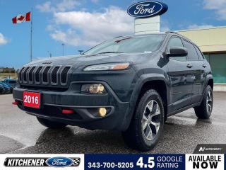 Rhino Clearcoat 2016 Jeep Cherokee Trailhawk 4D Sport Utility Pentastar 3.2L V6 VVT 9-Speed Automatic 4WD 1-Year SIRIUSXM Subscription, 4.083 Axle Ratio, 4-Wheel Disc Brakes, 6 Speakers, 8.4 Touch Screen Display, ABS brakes, Air Conditioning, Alloy wheels, All-Season Floor Mats, AM/FM radio: SiriusXM, Anti-whiplash front head restraints, Auxiliary Transmission Oil Cooler, Block heater, Brake assist, Cold Weather Group, Compass, Delay-off headlights, Driver door bin, Driver vanity mirror, Dual front impact airbags, Dual front side impact airbags, Electronic Range Select, Electronic Stability Control, Exterior Mirrors w/Heating Element, For SiriusXM Info Call 888-539-7474, Four wheel independent suspension, Front anti-roll bar, Front Bucket Seats, Front fog lights, Front reading lights, Fully automatic headlights, GPS Antenna Input, Hands-Free Comm w/Bluetooth, Heated Front Seats, Heated Steering Wheel, Hill Descent Control, Illuminated entry, Jeep Active Drive II, Knee airbag, Leather Shift Knob, Leather-Faced Seats w/Cloth Inserts, Low tire pressure warning, Nav-Ready, See Retailer for Details, Occupant sensing airbag, Off-Road Suspension, Outside temperature display, Overhead airbag, Overhead console, Panic alarm, ParkView Rear Back-Up Camera, Passenger door bin, Passenger vanity mirror, Power door mirrors, Power Heated Mirrors, Power steering, Power windows, Quick Order Package 27E, Radio data system, Radio: Uconnect 8.4 SiriusXM/Hands-Free, Rear anti-roll bar, Rear reading lights, Rear side impact airbag, Rear window defroster, Rear window wiper, Remote keyless entry, Remote Start System, Roof rack: rails only, SIRIUSXM Satellite Radio, Speed control, Speed-sensing steering, Split folding rear seat, Spoiler, Steering wheel mounted audio controls, Tachometer, Telescoping steering wheel, Tilt steering wheel, Traction control, Trip computer, Variably intermittent wipers, Voltmeter, Wheels: 17 x 7.5 Off-Road Aluminum, Windshield Wiper De-Icer.