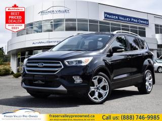 Leather Seats,  Rear View Camera,  Bluetooth,  Heated Seats,  Heated Steering Wheel!
 
    Canadians love small crossovers.  With over 48,000 Ford Escapes sold last year in Canada, you have to have a closer look at this leader in this segment. This  2017 Ford Escape is fresh on our lot in Abbotsford. 
 
For 2017, the Escape has under gone a small refresh, updating the exterior with a more angular tailgate, LED tail lights, an aluminum hood and a new fascia that makes it look similar to the other Ford crossovers.  Inside, the Escape now comes with an electric E brake, which frees up the centre console for more cargo and arm space.This  SUV has 178,433 kms. Its  nice in colour  . It has a 6 speed automatic transmission and is powered by a  245HP 2.0L 4 Cylinder Engine.  
 
 Our Escapes trim level is Titanium. Upgrade to this Escape Titanium for extra luxury and style. It comes with blind spot assist, a reverse sensing system, a rearview camera, a SYNC 3 infotainment system with Bluetooth, SiriusXM, and Sony 10-speaker premium audio, leather seats which are heated in front, a foot-activated power liftgate, a heated steering wheel with audio and cruise control, aluminum wheels, and more. This vehicle has been upgraded with the following features: Leather Seats,  Rear View Camera,  Bluetooth,  Heated Seats,  Heated Steering Wheel,  Premium Sound Package,  Power Tailgate. 
 To view the original window sticker for this vehicle view this http://www.windowsticker.forddirect.com/windowsticker.pdf?vin=1FMCU9J93HUA65315. 

 
To apply right now for financing use this link : https://www.fraservalleypreowned.ca/abbotsford-car-loan-application-british-columbia
 
 

| Our Quality Guarantee: We maintain the highest standard of quality that is required for a Pre-Owned Dealership to operate in an Auto Mall. We provide an independent 360-degree inspection report through licensed 3rd Party mechanic shops. Thus, our customers can rest assured each vehicle will be a reliable, and responsible purchase.  |  Purchase Disclaimer: Your selected vehicle may have a differing finance and cash prices. When viewing our vehicles on third party  marketplaces, please click over to our website to verify the correct price for the vehicle. The Sale Price on third party websites will always reflect the Finance Price of our vehicles. If you are making a Cash Purchase, please refer to our website for the Cash Price of the vehicle.  | All prices are subject to and do not include, a $995 Finance Fee, and a $695 Document Fee.   These fees as well as taxes, are included in all listed listed payment quotes. Please speak with Dealer for full details and exact numbers.  o~o