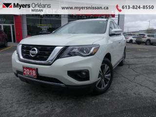<b>Bluetooth,  Rear View Camera,  SiriusXM,  Aluminum Wheels,  Steering Wheel Audio Control!</b><br> <br>  Compare at $20084 - Our Price is just $19499! <br> <br>   With its stylish cabin and respectable fuel economy ratings, this Nissan Pathfinder is a solid choice for a three-row crossover SUV. This  2018 Nissan Pathfinder is fresh on our lot in Orleans. <br> <br>Load up the entire family with space to spare in this Nissan Pathfinder. This versatile crossover is just as at home eating up miles on the highway as it is running errands around town. With a comfortable interior and respectable fuel economy, the destinations are endless. A sculpted exterior makes this Nissan Pathfinder is one of the most stylish three-row crossovers on the road. Capability at this level always makes for memorable adventures. This  SUV has 130,213 kms. Its  white in colour  . It has an automatic transmission and is powered by a  284HP 3.5L V6 Cylinder Engine.  <br> <br> Our Pathfinders trim level is 4x4 SV. The SV trim offers a nice blend of features and value. It comes with an AM/FM CD/MP3 player with an aux jack, 2 USB ports, and SiriusXM, Bluetooth streaming audio and hands-free phone system, heated front seats, a heated steering wheel, steering wheel-mounted audio control, a rearview camera, rear sonar system, tri-zone automatic climate control, aluminum wheels, fog lights, and more. This vehicle has been upgraded with the following features: Bluetooth,  Rear View Camera,  Siriusxm,  Aluminum Wheels,  Steering Wheel Audio Control. <br> <br/><br>We are proud to regularly serve our clients and ready to help you find the right car that fits your needs, your wants, and your budget.And, of course, were always happy to answer any of your questions.Proudly supporting Ottawa, Orleans, Vanier, Barrhaven, Kanata, Nepean, Stittsville, Carp, Dunrobin, Kemptville, Westboro, Cumberland, Rockland, Embrun , Casselman , Limoges, Crysler and beyond! Call us at (613) 824-8550 or use the Get More Info button for more information. Please see dealer for details. The vehicle may not be exactly as shown. The selling price includes all fees, licensing & taxes are extra. OMVIC licensed.Find out why Myers Orleans Nissan is Ottawas number one rated Nissan dealership for customer satisfaction! We take pride in offering our clients exceptional bilingual customer service throughout our sales, service and parts departments. Located just off highway 174 at the Jean DÀrc exit, in the Orleans Auto Mall, we have a huge selection of Used vehicles and our professional team will help you find the Nissan that fits both your lifestyle and budget. And if we dont have it here, we will find it or you! Visit or call us today.<br>*LIFETIME ENGINE TRANSMISSION WARRANTY NOT AVAILABLE ON VEHICLES WITH KMS EXCEEDING 140,000KM, VEHICLES 8 YEARS & OLDER, OR HIGHLINE BRAND VEHICLE(eg. BMW, INFINITI. CADILLAC, LEXUS...)<br> Come by and check out our fleet of 50+ used cars and trucks and 90+ new cars and trucks for sale in Orleans.  o~o