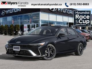 <b>Leather Seats,  Sunroof,  Premium Audio,  Wi-Fi,  Heated Steering Wheel!</b><br> <br> <br> <br>  Crisp lines, sharp styling, and unexpected comfort, this 2024 Elantra is exactly what the sedan segment needed. <br> <br>This 2024 Elantra was made to be the sharpest compact sedan on the road. With tons of technology packed into the spacious and comfortable interior, along with bold and edgy styling inside and out, this family sedan makes the unexpected your daily driver. <br> <br> This abyss blk sedan  has an automatic transmission and is powered by a  201HP 1.6L 4 Cylinder Engine.<br> <br> Our Elantras trim level is N Line Ultimate DCT. This aggressive N Line Elantra provides a thrilling experience with sport tuned suspension and brakes, chrome tailpipe, and multiple performance upgrades to the drivetrain. More than a performance sedan, this Elantra takes infotainment and luxury to new levels with tech features like Bose Premium Audio, Blue Link wi-fi, and even more surprises while style and comfort features like cloth and leather heated seats with red accent stitching, a sunroof, and chrome trim make your cabin a sanctuary. This Elantra is also equipped with an advanced safety suite including lane keep assist, forward and rear collision assist, driver monitoring, blind spot assist, and automatic high beams. The incredible feature list continues with voice activated, touch screen infotainment including wireless connectivity with Android Auto, Apple CarPlay, and Bluetooth. This vehicle has been upgraded with the following features: Leather Seats,  Sunroof,  Premium Audio,  Wi-fi,  Heated Steering Wheel,  Lane Keep Assist,  Heated Seats. <br><br> <br>To apply right now for financing use this link : <a href=https://www.myerskanatahyundai.com/finance/ target=_blank>https://www.myerskanatahyundai.com/finance/</a><br><br> <br/>    6.99% financing for 96 months. <br> Buy this vehicle now for the lowest weekly payment of <b>$121.35</b> with $0 down for 96 months @ 6.99% APR O.A.C. ( Plus applicable taxes -  $2596 and licensing fees    ).  Incentives expire 2024-07-02.  See dealer for details. <br> <br>This vehicle is located at Myers Kanata Hyundai 400-2500 Palladium Dr Kanata, Ontario. <br><br> Come by and check out our fleet of 20+ used cars and trucks and 40+ new cars and trucks for sale in Kanata.  o~o