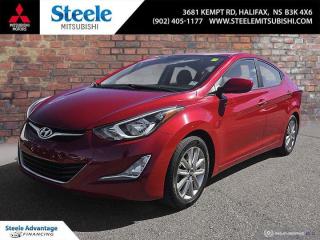 SUPER CLEAN, GREAT LOOK AND LOW KMS FOR THE AGE. DEFINITELY A PRIME STUDENT CAR OR FOR NEW DRIVERS2016 Hyundai Elantra Sport HEATED SEATS | SUNROOF | ALLOY WHEELS 4-Wheel Disc Brakes, ABS brakes, Air Conditioning, Alloy wheels, AM/FM/XM/CD/MP3 Audio System w/6 Speakers, Delay-off headlights, Driver door bin, Dual front impact airbags, Dual front side impact airbags, Front fog lights, Front reading lights, Heated Front Bucket Seats, Heated front seats, Occupant sensing airbag, Overhead airbag, Power steering, Power windows, Rear anti-roll bar, Split folding rear seat, Steering wheel mounted audio controls, Telescoping steering wheel, Tilt steering wheel.Odometer is 28589 kilometers below market average!Scarlet Red Pearl 2016 Hyundai Elantra Sport HEATED SEATS | SUNROOF | ALLOY WHEELS FWD 6-Speed Automatic with Overdrive 1.8L 4-Cylinder DOHC 16V Dual CVVTSteele Mitsubishi has the largest and most diverse selection of preowned vehicles in HRM. Buy with confidence, knowing we use fair market pricing guaranteeing the absolute best value in all of our pre owned inventory!Steele Auto Group is one of the most diversified group of automobile dealerships in Canada, with 60 dealerships selling 29 brands and an employee base of well over 2300. Sales are up over last year and our plan going forward is to expand further into Atlantic Canada and the United States furthering our commitment to our Canadian customers as well as welcoming our new customers in the USA.