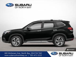 <b>Leather Seats,  Premium Audio,  Sunroof,  Power Liftgate,  Heated Steering Wheel!</b><br> <br>   Giving you total driving confidence with its fun-to-drive nature, responsive handling, and outstanding ride comfort this amazing Subaru Forest is ready to anything you put in front of it. <br> <br>The Subaru Forester brings more convenience and versatility to your daily life with durable and quality materials, a driver focused cockpit and incredible off-road capability. With a well-engineered suspension that securely hugs the road and an impressive suite of driver assistance packages, the safety of you and your family is second to none.<br> <br> This crystal black silica SUV  has a cvt transmission and is powered by a  182HP 2.5L 4 Cylinder Engine.<br> <br> Our Foresters trim level is Premier. This range-topping Premium trim offers plush leather upholstery and a 9-speaker premium audio harman/kardon audio system, along with two-toned 5-spoke aluminum wheels, switchable drive modes, an express open/close dual-panel glass sunroof, a power liftgate for rear cargo access, dual-zone climate control, and proximity keyless entry with push button start. The upgrades continue, with power adjustable heated front seats with lumbar support, a heated leather steering wheel, adaptive cruise control, towing equipment with trailer sway control, roof rack rails, LED headlights with automatic high beams, and 60-40 folding split-bench rear seats for extra cargo versatility. Stay connected on the road via a larger 8-inch touchscreen infotainment system with Apple CarPlay, Android Auto, integrated steering wheel audio controls, and SiriusXM satellite radio, as well as Subaru STARLINK services. Safety features include Subaru EyeSight with Pre-Collision Braking, Lane Keep Assist and Lane Departure Warning, rear/side vehicle detection, forward and rear collision alert, driver monitoring alert, and a back-up camera with a washer. This vehicle has been upgraded with the following features: Leather Seats,  Premium Audio,  Sunroof,  Power Liftgate,  Heated Steering Wheel,  Climate Control,  Aluminum Wheels. <br><br> <br>To apply right now for financing use this link : <a href=https://www.subaruofnorthbay.ca/tools/autoverify/finance.htm target=_blank>https://www.subaruofnorthbay.ca/tools/autoverify/finance.htm</a><br><br> <br/>  Contact dealer for additional rates and offers.  4.99% financing for 60 months. <br> Buy this vehicle now for the lowest bi-weekly payment of <b>$396.69</b> with $0 down for 60 months @ 4.99% APR O.A.C. ( Plus applicable taxes -  Plus applicable fees   ).  Incentives expire 2024-05-31.  See dealer for details. <br> <br>Subaru of North Bay has been proudly serving customers in North Bay, Sturgeon Falls, New Liskeard, Cobalt, Haileybury, Kirkland Lake and surrounding areas since 1987. Whether you choose to visit in person or shop online, youll find a huge selection of new 2022-2023 Subaru models as well as certified used vehicles of all makes and models. </br>Our extensive lineup of new vehicles includes the Ascent, BRZ, Crosstrek, Forester, Impreza, Legacy, Outback, WRX and WRX STI. If youre already a Subaru owner, our Subaru Certified Technicians can provide the Genuine Subaru parts, accessories and quality service your vehicle deserves. </br>We invite you to book a test drive or service online, give our dealership a call at 705-472-2222, or just stop in for a visit. We look forward to meeting with you and providing you a stellar experience. </br><br> Come by and check out our fleet of 20+ used cars and trucks and 40+ new cars and trucks for sale in North Bay.  o~o