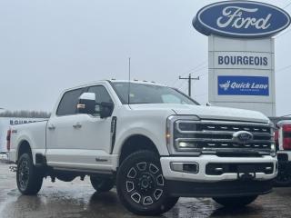 <b>Leather Seats, Premium Audio, Diesel Engine, Sunroof, 20 inch Aluminum Wheels!</b><br> <br> <br> <br>  For hauling, towing, and getting the job done, look no further than this rugged F-250. <br> <br>The most capable truck for work or play, this heavy-duty Ford F-250 never stops moving forward and gives you the power you need, the features you want, and the style you crave! With high-strength, military-grade aluminum construction, this F-250 Super Duty cuts the weight without sacrificing toughness. The interior design is first class, with simple to read text, easy to push buttons and plenty of outward visibility. This truck is strong, extremely comfortable and ready for anything.<br> <br> This star white metallic tri-coat sought after diesel Crew Cab 4X4 pickup   has a 10 speed automatic transmission and is powered by a  475HP 6.7L 8 Cylinder Engine.<br> <br> Our F-250 Super Dutys trim level is Platinum. This F-250 Platinum is embellished with chrome exterior accents and unique exterior styling, with power running boards, adaptive cruise control, a drivers heads-up display and retractable rear steps, along with Platinum-themed leather-trimmed heated and ventilated front seats with power adjustment, memory function and lumbar support, a heated leather-wrapped steering wheel, voice-activated dual-zone automatic climate control, power-adjustable pedals, a sonorous 8-speaker Bang & Olufsen audio system, and two 120-volt AC power outlets. This truck is also ready to get busy, with equipment such as class V towing equipment with a hitch, trailer wiring harness, a brake controller and trailer sway control, beefy suspension with heavy duty shock absorbers, power extendable trailer style mirrors, up-fitter switches, and LED headlights with front fog lamps and automatic high beams. Connectivity is handled by a 12-inch infotainment screen powered by SYNC 4, bundled with Apple CarPlay, Android Auto, inbuilt navigation, and SiriusXM satellite radio. Safety features also include lane keeping assist with lane departure warning, Ford Co-Pilot360 with a surround camera and pre-collision assist with automatic emergency braking and cross-traffic alert, blind spot detection, rear parking sensors, forward collision mitigation, and a cargo bed camera. This vehicle has been upgraded with the following features: Leather Seats, Premium Audio, Diesel Engine, Sunroof, 20 Inch Aluminum Wheels, Reverse Sensing System, Power Running Board. <br><br> View the original window sticker for this vehicle with this url <b><a href=http://www.windowsticker.forddirect.com/windowsticker.pdf?vin=1FT8W2BTXRED38848 target=_blank>http://www.windowsticker.forddirect.com/windowsticker.pdf?vin=1FT8W2BTXRED38848</a></b>.<br> <br>To apply right now for financing use this link : <a href=https://www.bourgeoismotors.com/credit-application/ target=_blank>https://www.bourgeoismotors.com/credit-application/</a><br><br> <br/> 5.99% financing for 84 months.  Incentives expire 2024-04-30.  See dealer for details. <br> <br>Discount on vehicle represents the Cash Purchase discount applicable and is inclusive of all non-stackable and stackable cash purchase discounts from Ford of Canada and Bourgeois Motors Ford and is offered in lieu of sub-vented lease or finance rates. To get details on current discounts applicable to this and other vehicles in our inventory for Lease and Finance customer, see a member of our team. </br></br>Discover a pressure-free buying experience at Bourgeois Motors Ford in Midland, Ontario, where integrity and family values drive our 78-year legacy. As a trusted, family-owned and operated dealership, we prioritize your comfort and satisfaction above all else. Our no pressure showroom is lead by a team who is passionate about understanding your needs and preferences. Located on the shores of Georgian Bay, our dealership offers more than just vehiclesits an experience rooted in community, trust and transparency. Trust us to provide personalized service, a diverse range of quality new Ford vehicles, and a seamless journey to finding your perfect car. Join our family at Bourgeois Motors Ford and let us redefine the way you shop for your next vehicle.<br> Come by and check out our fleet of 90+ used cars and trucks and 140+ new cars and trucks for sale in Midland.  o~o
