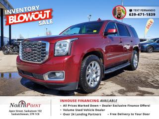 2018 GMC Yukon DENALI for Sale in Saskatoon, SK FRESH ARRIVAL, NO ACCIDENTS, UNIT IS IN MINT CONDITION, 2 SETS OF KEYS, ALL ACCESSORIES FOR REAR ENTERTAINMENT, EXCELLENT TIRES, OVERALL GREAT CONDITION  WELL MAINTAINED UNIT. <br/> Elevate your driving experience with the 2018 GMC Yukon Denali, now available at North Point Auto Sales in Saskatoon. This full-size SUV sets the standard for luxury and performance, offering a commanding presence on the road. Key features include a powerful 6.2L V8 engine that delivers exceptional performance and towing capability, matched with a sophisticated 10-speed automatic transmission for smooth, efficient driving. The Yukon Denalis interior is a haven of luxury, with premium leather seating, advanced noise cancellation for a serene ride, and a state-of-the-art infotainment system with navigation and smartphone integration. Safety is paramount, with advanced features such as adaptive cruise control, lane keep assist, and forward collision alert. At North Point Auto Sales, we offer customizable financing options, including in-house financing, to ensure you can drive away in luxury and style. Visit us in Saskatoon to discover how the 2018 GMC Yukon Denali redefines the luxury SUV segment. #GMCYukonDenali #LuxurySUV #NorthPointAutoSales #SaskatoonAutoSales <br/> Looking for used car Financing in Saskatoon?    GET PRE APPROVED ONLINE TODAY!   <br/> ****** IN HOUSE FINANCING AVAILABLE ******* <br/> Over 25 lending partners on site <br/> Free Delivery anywhere in Western Canada <br/> Full Vehicle History Disclosure <br/> Dealer Exclusive Financing Incentives(O.A.C) <br/> We Take anything on Trade  Powersports, Boats, RV. <br/> This vehicle qualifies for Special Low % Financing <br/> NORTH POINT AUTO SALES in Saskatoon. <br/> Call or Text Fernando (639) 471-1839 (General Manager) <br/>             <br/>            www.northpointautosales.ca  <br/> *Conditions Apply. Contact Dealer for Details.  <br/> Looking for the best selection of quality used cars in Saskatoon? Look no further than North Point Auto Sales! Our extensive inventory features a diverse range of meticulously inspected vehicles, ensuring you get the reliable and safe ride you deserve. At North Point, we believe in transparent and fair pricing. Our competitive prices reflect the true value of our vehicles, giving you peace of mind that youre making a smart investment. What sets us apart is our dedicated team of automotive experts. With years of experience, theyre passionate about helping you find the perfect vehicle that fits your lifestyle and budget. Plus, we work with a network of trusted lenders to provide you with flexible financing options. We take pride in our commitment to customer satisfaction. Our service doesnt end after the sale. Were here to support you with any questions or concerns, ensuring you have a seamless ownership experience. Located right here in Saskatoon, we understand the unique needs of the local community. Our deep knowledge of the market allows us to provide you with the best possible service. Visit us today at 102 Apex Street, Saskatoon, SK and experience the North Point Auto Sales difference for yourself. Drive away in a vehicle youll love, knowing you made the right choice with North Point! <br/>
