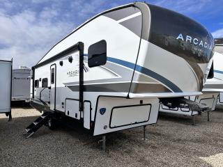 <p><strong>Affordable Bunk Model!  Electric Stabilizer Jacks!   Power Awning!  220W Solar Panel!</strong></p><p><strong>Standard Features:</strong></p><p>Arcadia Select Package: Frameless Windows, Select Graphics & Wheel Package, 10 Cu Ft 12V Refrigerator, .9 Cu Ft Microwave, 17 Oven, 15K BTU Air Conditioner, Detachable 50A Power Cord, Dual Zone Bluetooth Radio w/DVD Player, Tankless Water Heater, 40 TV, Heated and Enclosed Underbelly, Tri-Fold Sleeper Sofa, Rotoflex Pin Box, Max Turn Technology, Color Coded Wiring, Back Up Camera Prep, Receiver Hitch, Key TV, Giggy Box 12V Wiring Distrubution, Painted Fiberglass Front Cap, Dual Attic Vents, Pex Plumbing Lines, Sealed Pin Box, High Rise Kitchen Faucet, Residential Hardwood Cabinet Doors, Underbed Storage w/Strut Assist, Dual 30# LP Tanks, Full Size Spare Tire, Hyperdeck Flooring</p><p>Electric Stabilizer Jacks</p><p>Power Awning</p><p>Solar Flex Protect: 220W Solar Panel, 30A Charge Controller, Inverter Prep, Portable Solar Port</p>