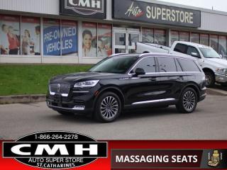 <b>FULLY EQUIPPED !! NAVIGATION, 360 CAMERA, PARKING SENSORS, ADAPTIVE CRUISE CONTROL, LANE KEEPING, COLLISION SENSORS, AUTO PARK ASSIST, PANORAMIC SUNROOF, BEIGE LEATHER, POWER MESSAGING SEATS, 4X HEATED/COOLED SEATS, HEATED STEERING WHEEL, POWER LIFTGATE</b><br>      This  2020 Lincoln Aviator is for sale today. <br> <br>This all new Aviator brings a lot of new to an old name. Designed from the ground up to provide an all new and spectacular experience, this midsize SUV means to shake things up. With style and power as bold as its mission, this Lincoln Aviator is the addition your family needs. That family can rest assured of their safety with next generation driver assistance and safety features all wrapped up in a spectacularly luxurious interior. If you want the next big thing in mid size SUVs you need to get in this Lincoln Aviator. This  SUV has 62,765 kms. Its  black in colour  . It has an automatic transmission and is powered by a  400HP 3.0L V6 Cylinder Engine. <br> <br> Our Aviators trim level is Reserve. This Lincoln Aviator shows you what Lincoln means with luxury by having a sunroof, heated and cooled leather seats, hands free power liftgate, heated steering wheel, hands free entry, remote start, memory seats and steering wheel, light touch door handles, Lincoln Connect with 10.1 inch display, voice activated navigation, smart device connectivity, and a Revel premium audio system with 14 speakers. If that isnt enough, get ready for impeccable style and safety with collision mitigation, lane keep assist, post impact braking, auto hold blind spot monitoring, front and rear parking sensors, a projected welcome mat, chrome upper grille, dual chrome exhaust tips, 20 inch aluminum wheels, adaptive suspension, driver selectable suspension modes, intelligent AWD, active grille shutters, paddle shifters, and engine idle start/stop, LED lighting with fog lights and automatic highbeams, and heated power side mirrors with turn signals. This vehicle has been upgraded with the following features: 360 Degree Camera, Laser Cruise, Auto Park Assist, Panoramic Roof, Heated Steering Wheel, Power Liftgate, Vented/cooled Seats. <br> To view the original window sticker for this vehicle view this <a href=http://www.windowsticker.forddirect.com/windowsticker.pdf?vin=5LM5J7XC0LGL14456 target=_blank>http://www.windowsticker.forddirect.com/windowsticker.pdf?vin=5LM5J7XC0LGL14456</a>. <br/><br> <br>To apply right now for financing use this link : <a href=https://www.cmhniagara.com/financing/ target=_blank>https://www.cmhniagara.com/financing/</a><br><br> <br/><br>Trade-ins are welcome! Financing available OAC ! Price INCLUDES a valid safety certificate! Price INCLUDES a 60-day limited warranty on all vehicles except classic or vintage cars. CMH is a Full Disclosure dealer with no hidden fees. We are a family-owned and operated business for over 30 years! o~o