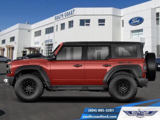 <b>Leather Seats, 360-Degree Camera, Wireless Charging, Navigation, Heated Steering Wheel!</b><br> <br>   Carrying on the legendary legacy, this 2024 Ford Bronco defies all odds to take you on the best of adventures off-road. <br> <br>With a nostalgia-inducing design along with remarkable on-road driving manners with supreme off-road capability, this 2024 Ford Bronco is indeed a jack of all trades and masters every one of them. Durable build materials and functional engineering coupled with modern day infotainment and driver assistive features ensure that this iconic vehicle takes on whatever you can throw at it. Want an SUV that can genuinely do it all and look good while at it? Look no further than this 2024 Ford Bronco!<br> <br> This hot pepper red tinted clearcoat SUV  has a 10 speed automatic transmission and is powered by a  418HP 3.0L V6 Cylinder Engine.<br> <br> Our Broncos trim level is Raptor. Sitting atop the Bronco line-up, this aggressive and imposing Bronco Raptor is kitted with an upgraded powertrain for incredible performance, and comes standard with 6 skid plates for undercarriage protection, front active anti-roll bars, FOX racing shock absorbers, massive and capable 37-inch tires, splash guards and side steps, and a comprehensive 360-camera system. This rugged off-roader also treats you to amazing comfort and connectivity features that include heated front seats, remote engine start, dual-zone climate control, front and rear cupholders, and an upgraded infotainment system with Apple CarPlay, Android Auto, SiriusXM and inbuilt navigation, to get you back home from your off-road adventures. Road safety is assured thanks to a suite of systems including blind spot detection, pre-collision assist with pedestrian detection and cross-traffic alert, lane keeping assist with lane departure warning, rear parking sensors, and driver monitoring alert. Additional features include proximity keyless entry with push button start, trail control, trail turn assist, and so much more. This vehicle has been upgraded with the following features: Leather Seats, 360-degree Camera, Wireless Charging, Navigation, Heated Steering Wheel, 17 Aluminum Wheels, Adaptive Cruise Control. <br><br> View the original window sticker for this vehicle with this url <b><a href=http://www.windowsticker.forddirect.com/windowsticker.pdf?vin=1FMEE0RR9RLA63355 target=_blank>http://www.windowsticker.forddirect.com/windowsticker.pdf?vin=1FMEE0RR9RLA63355</a></b>.<br> <br>To apply right now for financing use this link : <a href=https://www.southcoastford.com/financing/ target=_blank>https://www.southcoastford.com/financing/</a><br><br> <br/> See dealer for details. <br> <br>Call South Coast Ford Sales or come visit us in person. Were convenient to Sechelt, BC and located at 5606 Wharf Avenue. and look forward to helping you with your automotive needs. <br><br> Come by and check out our fleet of 20+ used cars and trucks and 110+ new cars and trucks for sale in Sechelt.  o~o