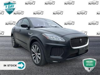 Charcoal 2019 Jaguar E-PACE R-Dynamic 4D Sport Utility 2.0L I4 Turbocharged 9-Speed Automatic AWD | New Tires, | Non-Smoker, 3M Matte Black Vehicle Wrap, 11 Speakers, 14-Way Electric Sport Seats w/Memory, 4-Wheel Disc Brakes, ABS brakes, Adaptive Cruise Control w/Queue Assist, Alloy wheels, AM/FM radio, Auto High-beam Headlights, Automatic temperature control, Blind Spot Assist, Bumpers: body-colour, Dual front impact airbags, Dual front side impact airbags, Exterior Parking Camera Rear, Fixed Panoramic Roof, Front Bucket Seats, Front dual zone A/C, Front fog lights, Heated door mirrors, Heated Steering Wheel, Leather Shift Knob, Low tire pressure warning, Memory seat, Navigation system: InControl Navigation Pro, Power door mirrors, Power driver seat, Power Liftgate, Power passenger seat, Power steering, Power windows, Radio data system, Rear window defroster, Rear window wiper, Remote keyless entry, Speed control, Split folding rear seat, Spoiler, Steering wheel mounted audio controls, Telescoping steering wheel, Tilt steering wheel, Tow Hitch Receiver, Traction control, Trip computer, Variably intermittent wipers, Wheels: 20 5 Split-Spoke (Style 5051).<p> </p>

<h4>VALUE+ CERTIFIED PRE-OWNED VEHICLE</h4>

<p>36-point Provincial Safety Inspection<br />
172-point inspection combined mechanical, aesthetic, functional inspection including a vehicle report card<br />
Warranty: 30 Days or 1500 KMS on mechanical safety-related items and extended plans are available<br />
Complimentary CARFAX Vehicle History Report<br />
2X Provincial safety standard for tire tread depth<br />
2X Provincial safety standard for brake pad thickness<br />
7 Day Money Back Guarantee*<br />
Market Value Report provided<br />
Complimentary 3 months SIRIUS XM satellite radio subscription on equipped vehicles<br />
Complimentary wash and vacuum<br />
Vehicle scanned for open recall notifications from manufacturer</p>

<p>SPECIAL NOTE: This vehicle is reserved for AutoIQs retail customers only. Please, No dealer calls. Errors & omissions excepted.</p>

<p>*As-traded, specialty or high-performance vehicles are excluded from the 7-Day Money Back Guarantee Program (including, but not limited to Ford Shelby, Ford mustang GT, Ford Raptor, Chevrolet Corvette, Camaro 2SS, Camaro ZL1, V-Series Cadillac, Dodge/Jeep SRT, Hyundai N Line, all electric models)</p>

<p>INSGMT</p>