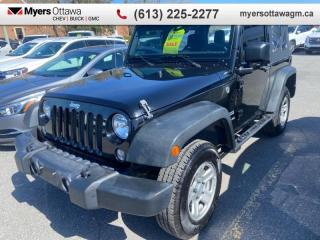 <b>10/10!</b><br>   Compare at $25647 - Myers Cadillac is just $24900! <br> <br>JUST IN - 2017 JEEP WRANGLER SPORT BLACK ON BLACK, 6 SPEED MANUAL, NO A/C, ROLL UP YOUR OWN WINDOWS, SOFT TOP- PLAN AND SIMPLE TRAILER PACKAGE. ULTRA LOW KM , PREVIOUS OWNERS LOVED THIS THING. MAINTAINED TO THE MAX, 10/10 CLEAN CARFAX, CERTIFIED, NO ADMIN FEES. <br> <br>To apply right now for financing use this link : <a href=https://creditonline.dealertrack.ca/Web/Default.aspx?Token=b35bf617-8dfe-4a3a-b6ae-b4e858efb71d&Lang=en target=_blank>https://creditonline.dealertrack.ca/Web/Default.aspx?Token=b35bf617-8dfe-4a3a-b6ae-b4e858efb71d&Lang=en</a><br><br> <br/><br>All prices include Admin fee and Etching Registration, applicable Taxes and licensing fees are extra.<br>*LIFETIME ENGINE TRANSMISSION WARRANTY NOT AVAILABLE ON VEHICLES WITH KMS EXCEEDING 140,000KM, VEHICLES 8 YEARS & OLDER, OR HIGHLINE BRAND VEHICLE(eg. BMW, INFINITI. CADILLAC, LEXUS...)<br> Come by and check out our fleet of 40+ used cars and trucks and 150+ new cars and trucks for sale in Ottawa.  o~o