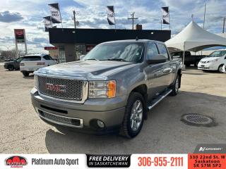 <b>Leather Seats,  Cooled Seats,  Bluetooth,  Heated Seats,  Premium Sound Package!</b><br> <br>    Add a touch of class to your pickup truck with the upscale GMC Sierra 1500. This  2013 GMC Sierra 1500 is for sale today. <br> <br>The 2013 GMC Sierra 1500 has a bold design, a quiet, comfortable interior, and the heart of a hard-working pickup. Rugged durability is built-in from the frame up and it is filled with the most advanced technology you will find in a pickup. You will also enjoy outstanding hauling power without sacrificing fuel efficiency. The GMC Sierra 1500 is built to work hard and let you ride in comfort and style all at the same time. This  Crew Cab 4X4 pickup  has 167,943 kms. Its  grey in colour  . It has a 6 speed automatic transmission and is powered by a  397HP 6.2L 8 Cylinder Engine.   This vehicle has been upgraded with the following features: Leather Seats,  Cooled Seats,  Bluetooth,  Heated Seats,  Premium Sound Package,  Remote Start,  Rear View Camera. <br> <br>To apply right now for financing use this link : <a href=https://www.platinumautosport.com/credit-application/ target=_blank>https://www.platinumautosport.com/credit-application/</a><br><br> <br/><br><br> We know that you have high expectations, and as car dealers, we enjoy the challenge of meeting and exceeding those standards each and every time. Allow us to demonstrate our commitment to excellence! </br>

<br> As your one stop shop for quality pre owned vehicles and hassle free auto financing in Saskatoon, we provide the following offers & incentives for our valued clients in Saskatchewan, Alberta & Manitoba. </br> o~o