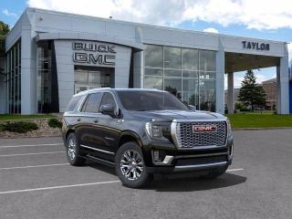 <b>Navigation,  Heads-Up Display,  Leather Seats,  Cooled Seats,  Power Liftgate!</b><br> <br>   This GMC Yukon offers convenience and premium comfort with smart, innovative functionality. <br> <br>This GMC Yukon is a traditional full-size SUV thats thoroughly modern. With its truck-based body-on-frame platform, its every bit as tough and capable as a full size pickup truck. The handsome exterior and well-appointed interior are what make this SUV a desirable family hauler. This GMC Yukon sits above the competition in tech, features and aesthetics while staying capable and comfortable enough to take the whole family and a camper along for the adventure. <br> <br> This void blk SUV  has an automatic transmission.<br> <br> Our Yukons trim level is Denali. This Premium Yukon Denali comes with an ultra premium design, featuring a massive 15 inch heads up display, cooled leather seats, an impressive Magnetic Ride Control suspension, a large 10.2 inch colour touchscreen featuring navigation, wireless Apple CarPlay, Android Auto, an exclusive interior dash design, chrome exterior accents, a unique front grille and LED headlights. This distinctive SUV also includes a leather wheel, power liftgate, a Bose Surround audio system, 4G WiFi hotspot, GMC Connected Access, a remote engine start, HD Surround Vision, Teen Driver Technology, front and rear pedestrian alert, front and rear parking assist, lane keep assist with lane departure warning, tow/haul mode, automatic emergency braking, trailering equipment, wireless charging and plenty of cargo room! This vehicle has been upgraded with the following features: Navigation,  Heads-up Display,  Leather Seats,  Cooled Seats,  Power Liftgate,  Lane Keep Assist,  Remote Start. <br><br> <br>To apply right now for financing use this link : <a href=https://www.taylorautomall.com/finance/apply-for-financing/ target=_blank>https://www.taylorautomall.com/finance/apply-for-financing/</a><br><br> <br/>    4.99% financing for 84 months. <br> Buy this vehicle now for the lowest bi-weekly payment of <b>$729.15</b> with $0 down for 84 months @ 4.99% APR O.A.C. ( Plus applicable taxes -  Plus applicable fees   / Total Obligation of $130719   / Federal Luxury Tax of $1986.00 included.).  Incentives expire 2024-04-30.  See dealer for details. <br> <br> <br>LEASING:<br><br>Estimated Lease Payment: $768 bi-weekly <br>Payment based on 7.9% lease financing for 48 months with $0 down payment on approved credit. Total obligation $79,894. Mileage allowance of 16,000 KM/year. Offer expires 2024-04-30.<br><br><br><br> Come by and check out our fleet of 100+ used cars and trucks and 160+ new cars and trucks for sale in Kingston.  o~o