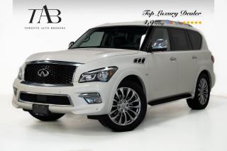 This beautiful 2015 Infiniti QX80 is a local Ontario vehicle. with its commanding presence and luxurious amenities, is more than just an SUV, its a mobile entertainment hub on wheels. Boasting seating for seven passengers and equipped with rear entertainment features and a premium BOSE sound system, every journey becomes a cinematic experience for the whole family. 

Key Features Include:

- Spacious 7-Passenger Seating
- Luxurious Interior
- Rear Entertainment System
- BOSE Premium Audio System
- forward collision warning 
- Lane departure prevention
- Intelligent All-Wheel Drive
- Cruise Control
- Heated and Ventilated Front Seats
- Power Liftgate
- Tri-Zone Automatic Climate Control
- Power-Folding Third-Row Seats
- 360-Degree Surround View Camera
- Blind Spot Intervention
- Keyless Entry and Ignition
- Automatic Emergency Braking
- Remote Engine Start
- Navigation System
- Power Sunroof
- Leather Upholstery
- Memory Settings for Drivers Seat and Mirrors
- Integrated Roof Rails


NOW OFFERING 3 MONTH DEFERRED FINANCING PAYMENTS ON APPROVED CREDIT. 

Looking for a top-rated pre-owned luxury car dealership in the GTA? Look no further than Toronto Auto Brokers (TAB)! Were proud to have won multiple awards, including the 2023 GTA Top Choice Luxury Pre Owned Dealership Award, 2023 CarGurus Top Rated Dealer, 2024 CBRB Dealer Award, the Canadian Choice Award 2024,the 2024 BNS Award, the 2023 Three Best Rated Dealer Award, and many more!

With 30 years of experience serving the Greater Toronto Area, TAB is a respected and trusted name in the pre-owned luxury car industry. Our 30,000 sq.Ft indoor showroom is home to a wide range of luxury vehicles from top brands like BMW, Mercedes-Benz, Audi, Porsche, Land Rover, Jaguar, Aston Martin, Bentley, Maserati, and more. And we dont just serve the GTA, were proud to offer our services to all cities in Canada, including Vancouver, Montreal, Calgary, Edmonton, Winnipeg, Saskatchewan, Halifax, and more.

At TAB, were committed to providing a no-pressure environment and honest work ethics. As a family-owned and operated business, we treat every customer like family and ensure that every interaction is a positive one. Come experience the TAB Lifestyle at its truest form, luxury car buying has never been more enjoyable and exciting!

We offer a variety of services to make your purchase experience as easy and stress-free as possible. From competitive and simple financing and leasing options to extended warranties, aftermarket services, and full history reports on every vehicle, we have everything you need to make an informed decision. We welcome every trade, even if youre just looking to sell your car without buying, and when it comes to financing or leasing, we offer same day approvals, with access to over 50 lenders, including all of the banks in Canada. Feel free to check out your own Equifax credit score without affecting your credit score, simply click on the Equifax tab above and see if you qualify.

So if youre looking for a luxury pre-owned car dealership in Toronto, look no further than TAB! We proudly serve the GTA, including Toronto, Etobicoke, Woodbridge, North York, York Region, Vaughan, Thornhill, Richmond Hill, Mississauga, Scarborough, Markham, Oshawa, Peteborough, Hamilton, Newmarket, Orangeville, Aurora, Brantford, Barrie, Kitchener, Niagara Falls, Oakville, Cambridge, Kitchener, Waterloo, Guelph, London, Windsor, Orillia, Pickering, Ajax, Whitby, Durham, Cobourg, Belleville, Kingston, Ottawa, Montreal, Vancouver, Winnipeg, Calgary, Edmonton, Regina, Halifax, and more.

Call us today or visit our website to learn more about our inventory and services. And remember, all prices exclude applicable taxes and licensing, and vehicles can be certified at an additional cost of $699.


Awards:
  * JD Power Canada Automotive Performance, Execution and