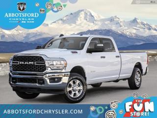 <br> <br>  Get the job done in comfort and style in this extremely capable Ram 3500 HD. <br> <br>Endlessly capable, this 2023 Ram 3500HD pulls out all the stops, and has the towing capacity that sets it apart from the competition. On top of its proven Ram toughness, this Ram 3500HD has an ultra-quiet cabin full of amazing tech features that help make your workday more enjoyable. Whether youre in the commercial sector or looking for serious recreational towing rig, this impressive 3500HD is ready for anything that you are.<br> <br> This bright white sought after diesel Crew Cab 4X4 pickup   has a 6 speed automatic transmission and is powered by a Cummins 370HP 6.7L Straight 6 Cylinder Engine.<br> <br> Our 3500s trim level is Big Horn. This Ram 3500 Big Horn comes with stylish aluminum wheels, a leather steering wheel, extremely capable class V towing equipment including a hitch, brake controller, wiring harness and trailer sway control, heavy-duty suspension, cargo box lighting, and a locking tailgate. Additional features include heated and power adjustable side mirrors, UCconnect 3, hands-free phone communication, push button start, cruise control, air conditioning, vinyl floor lining, and a rearview camera. This vehicle has been upgraded with the following features: 6.7 Cummins Turbo Diesel, Rear Park Assist, Premium Audio. <br><br> View the original window sticker for this vehicle with this url <b><a href=http://www.chrysler.com/hostd/windowsticker/getWindowStickerPdf.do?vin=3C63R3HLXPG643987 target=_blank>http://www.chrysler.com/hostd/windowsticker/getWindowStickerPdf.do?vin=3C63R3HLXPG643987</a></b>.<br> <br/> See dealer for details. <br> <br>Abbotsford Chrysler, Dodge, Jeep, Ram LTD joined the family-owned Trotman Auto Group LTD in 2010. We are a BBB accredited pre-owned auto dealership.<br><br>Come take this vehicle for a test drive today and see for yourself why we are the dealership with the #1 customer satisfaction in the Fraser Valley.<br><br>Serving the Fraser Valley and our friends in Surrey, Langley and surrounding Lower Mainland areas. Abbotsford Chrysler, Dodge, Jeep, Ram LTD carry premium used cars, competitively priced for todays market. If you don not find what you are looking for in our inventory, just ask, and we will do our best to fulfill your needs. Drive down to the Abbotsford Auto Mall or view our inventory at https://www.abbotsfordchrysler.com/used/.<br><br>*All Sales are subject to Taxes and Fees. The second key, floor mats, and owners manual may not be available on all pre-owned vehicles.Documentation Fee $699.00, Fuel Surcharge: $179.00 (electric vehicles excluded), Finance Placement Fee: $500.00 (if applicable)<br> Come by and check out our fleet of 70+ used cars and trucks and 130+ new cars and trucks for sale in Abbotsford.  o~o