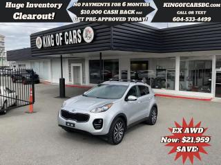 2018 KIA SPORTAGE EX PREMIUM AWDBACK UP CAMERA, LEATHER, POWER SEATS, HEATED SEATS, HEATED STEERING WHEEL, AWD LOCK, APPLE CARPLAY, ANDROID AUTO, KEYLESS GO, PUSH BUTTON START, USB/AUX, POWER OPTIONS, CRUISE CONTROL, A/C, DUAL CLIMATE CONTROLAVAILABLE WARRANTY OPTIONSCALL US TODAY FOR MORE INFORMATION604 533 4499 OR TEXT US AT 604 360 0123GO TO KINGOFCARSBC.COM AND APPLY FOR A FREE-------- PRE APPROVAL -------STOCK # P214986PLUS ADMINISTRATION FEE OF $895 AND TAXESDEALER # 31301all finance options are subject to ....oac...