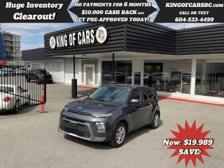 2021 KIA SOUL LXHEATED SEATS, BACK UP CAMERA, APPLE CARPLAY, ANDROID AUTO, TOUCHSCREEN DISPLAY, AUTO STOP & GO, A/C, POWER OPTIONS, SPORT/NORMAL DRIVING MODES, USB, TRACTION CONTROLBALANCE OF KIA FACTORY WARRANTYCALL US TODAY FOR MORE INFORMATION604 533 4499 OR TEXT US AT 604 360 0123GO TO KINGOFCARSBC.COM AND APPLY FOR A FREE-------- PRE APPROVAL -------STOCK # P214991PLUS ADMINISTRATION FEE OF $895 AND TAXESDEALER # 31301all finance options are subject to ....oac...