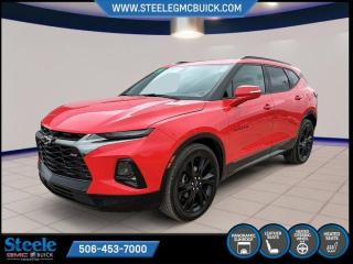 New Price!Red Hot 2020 Chevrolet Blazer RS | FOR SALE IN STEELE GMC FREDERICTON | AWD 9-Speed Automatic 3.6L V6 SIDI DOHC VVT* Market Value Pricing *, AWD, 3.49 Final Drive Ratio, 4-Wheel Disc Brakes, 6 Speakers, 6-Speaker Audio System Feature, 6-Way Power Front Passenger Seat Adjuster, ABS brakes, Advance All-Wheel Drive System, Air Conditioning, Alloy wheels, AM/FM radio: SiriusXM, Apple CarPlay/Android Auto, Auto-dimming door mirrors, Auto-dimming Rear-View mirror, Automatic temperature control, Brake assist, Bumpers: body-colour, Child-Seat-Sensing Airbag, Compass, Delay-off headlights, Driver door bin, Driver vanity mirror, Dual front impact airbags, Dual front side impact airbags, Electronic Stability Control, Emergency communication system: OnStar and Chevrolet connected services capable, Four wheel independent suspension, Front anti-roll bar, Front Bucket Seats, Front dual zone A/C, Front reading lights, Fully automatic headlights, Garage door transmitter, Heated door mirrors, Heated Driver & Front Passenger Seats, Heated front seats, Heated steering wheel, High-Intensity Discharge Headlights, Illuminated entry, Knee airbag, Leather Shift Knob, Low tire pressure warning, Navigation System, Occupant sensing airbag, Outside temperature display, Overhead airbag, Overhead console, Panic alarm, Passenger door bin, Passenger vanity mirror, Perforated Leather-Appointed Seat Trim, Power door mirrors, Power driver seat, Power Liftgate, Power passenger seat, Power steering, Power windows, Preferred Equipment Group 1RS, Radio data system, Radio: Chevrolet Infotainment 3 Plus System, Rear anti-roll bar, Rear reading lights, Rear window defroster, Rear window wiper, Remote keyless entry, Ride & Handling Suspension, Roof rack: rails only, Security system, SiriusXM w/360L, Speed control, Speed-sensing steering, Split folding rear seat, Spoiler, Steering wheel mounted audio controls, Tachometer, Telescoping steering wheel, Tilt steering wheel, Traction control, Trip computer, Turn signal indicator mirrors, Variably intermittent wipers, Voltmeter.Certification Program Details: 80 Point Inspection Fresh Oil Change Full Vehicle Detail Full tank of Gas 2 Years Fresh MVI Brake through InspectionSteele GMC Buick Fredericton offers the full selection of GMC Trucks including the Canyon, Sierra 1500, Sierra 2500HD & Sierra 3500HD in addition to our other new GMC and new Buick sedans and SUVs. Our Finance Department at Steele GMC Buick are well-versed in dealing with every type of credit situation, including past bankruptcy, so all customers can have confidence when shopping with us!Steele Auto Group is the most diversified group of automobile dealerships in Atlantic Canada, with 47 dealerships selling 27 brands and an employee base of well over 2300.Awards:* JD Power Canada Automotive Performance, Execution and Layout (APEAL) Study