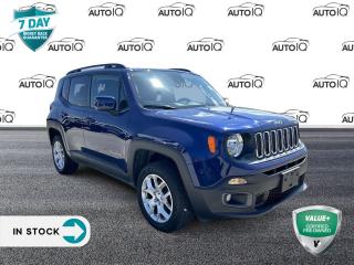 Jetset Blue 2017 Jeep Renegade North 4D Sport Utility I4 9-Speed Automatic 4WD | Remote Start, 4-Wheel Disc Brakes, 6 Speakers, ABS brakes, Air Conditioning, Alloy wheels, All-Weather Floor Mats, Cloth Bucket Seats, Cold Weather Group, Dual front impact airbags, Dual front side impact airbags, Front Heated Seats, Fully automatic headlights, Heated door mirrors, Heated Steering Wheel, Keyless Enter N Go w/Push Start, ParkView Rear Back-Up Camera, Passive Entry Remote Start Package, Power door mirrors, Power steering, Power windows, Quick Order Package 27J, Radio: Uconnect 3 w/5 Display, Rain Sensing Windshield Wipers, Rear window defroster, Remote keyless entry, Remote Start System, Roof rack: rails only, Speed control, Split folding rear seat, Steering wheel mounted audio controls, Telescoping steering wheel, Tilt steering wheel, Traction control, Trip computer, Wheels: 16 x 6.5 Granite Crystal Aluminum, Windshield Wiper De-Icer.


Reviews:
  * Most owners love the Renegades pleasing highway drive, excellent off-road capability and small-car levels of manoeuvrability. Other owners are highly satisfied with the Renegades unique looks, and uniquely styled cabin. Source: autoTRADER.ca<p> </p>

<h4>VALUE+ CERTIFIED PRE-OWNED VEHICLE</h4>

<p>36-point Provincial Safety Inspection<br />
172-point inspection combined mechanical, aesthetic, functional inspection including a vehicle report card<br />
Warranty: 30 Days or 1500 KMS on mechanical safety-related items and extended plans are available<br />
Complimentary CARFAX Vehicle History Report<br />
2X Provincial safety standard for tire tread depth<br />
2X Provincial safety standard for brake pad thickness<br />
7 Day Money Back Guarantee*<br />
Market Value Report provided<br />
Complimentary 3 months SIRIUS XM satellite radio subscription on equipped vehicles<br />
Complimentary wash and vacuum<br />
Vehicle scanned for open recall notifications from manufacturer</p>

<p>SPECIAL NOTE: This vehicle is reserved for AutoIQs retail customers only. Please, No dealer calls. Errors & omissions excepted.</p>

<p>*As-traded, specialty or high-performance vehicles are excluded from the 7-Day Money Back Guarantee Program (including, but not limited to Ford Shelby, Ford mustang GT, Ford Raptor, Chevrolet Corvette, Camaro 2SS, Camaro ZL1, V-Series Cadillac, Dodge/Jeep SRT, Hyundai N Line, all electric models)</p>

<p>INSGMT</p>