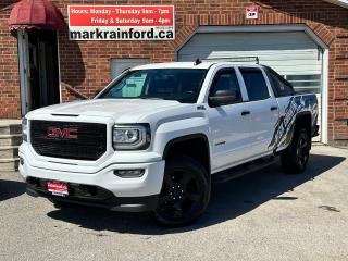<p>Super-Clean, LOW KM, CarFax One-Owner GMC Sierra 1500 from Kingston, ON! This SLE Crew Cab Z71 4x4 looks awesome in its White paint with custom upgrades and elevation package! The exterior features keyless entry with a remote start, automatic headlights, foglights, a top-mounted lightbar, black window and door handle coverings, tinted privacy glass, beautiful Black Factory alloy wheels, black step sides, rear bumper steps, tow hitch, spray-in bedliner, soft rolling tonneau cover, Back Country custom decals, rear rack, a powerful 5.3L V8 engine and automatic transmission driving the 4x4 system! The interior is clean and comfortable with heated cloth power-adjustable front seats with lumbar control, power-adjustable driver pedals, power door locks, windows and mirrors, integrated electronic trailer brake controller and electronic 4x4 selection, a leather-wrapped steering wheel with audio and cruise controls, an easy to read and use gauge cluster, large central touch screen AM/FM/XM Satellite HD Radio with Bluetooth, Apple CarPlay, Android Auto, WiFi settings, Compass/OnStar Navigation, Backup Camera and CD Player, Dual-Zone A/C climate control with front and rear window defrost settings, sliding rear window, hill descent assist, USB/AUX/12V accessory ports, Universal Garage door opener, wireless device charger and more!  Well-optioned truck!</p><p> </p><p>Carfax Claims Free, Good KM, One-Owner! </p><p> </p><p>Call (905) 623-2906</p><p> </p><p>Text Ryan: (905) 429-9680 or Email: ryan@markrainford.ca</p><p> </p><p>Text Mark: (905) 431-0966 or Email: mark@markrainford.ca</p>