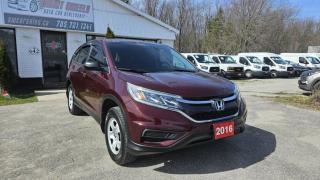One Owner<br>2016 Honda CR-V LX features include AWD, Cruise Control,  Bluetooth connect, MP3 playback, Heated seats and mirrors, Rear camera system, A/C, traction control and more.<br><br>Purchase price: $13,999 plus HST and LICENSING<br><br>Safety package is available for $799 and includes Ontario Certification, 3 month or 3000 km Lubrico warranty ($1000 per claim) and oil change.<br>If not certified, by OMVIC regulations this vehicle is being sold AS-lS and is not represented as being in road worthy condition, mechanically sound or maintained at any guaranteed level of quality. The vehicle may not be fit for use as a means of transportation and may require substantial repairs at the purchaser   s expense. It may not be possible to register the vehicle to be driven in its current condition.<br><br>CARFAX PROVIDED FOR EVERY VEHICLE<br><br>WARRANTY: Extended warranty with variety terms and coverages is available, please ask our representative for more details.<br>FINANCING: Regardless of your credit score, we are committed to assisting you in obtaining a customized car loan that suits your specific circumstances. Our goal is to help you enhance your credit score significantly by the time you complete your loan term. Our specialists are happy to assist you with all necessary information.<br>TRADE-IN OR SELL: Upgrade your ride by trading-in your vehicle and save on taxes, or Sell it to us, and get the best value for your current vehicle.<br><br>Smart Wheels Used Car Dealership     OMVIC Registered Dealer<br>642 Dunlop St West, Barrie, ON L4N 9M5<br>Phone: 705-721-1341 ext 201<br>Email: Info@swcarsales.ca<br>Web: www.swcarsales.ca<br>Terms and conditions may apply. Price and availability subject to change. Contact us for the latest information<br>