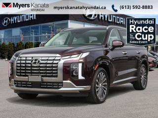 <b>Heads Up Display,  Cooled Seats,  Sunroof,  Leather Seats,  Premium Audio!</b><br> <br> <br> <br>  Hyundais entry to the 3-seater SUV segment is a huge shakeup, as this Palisade is an extremely compelling contender. <br> <br>Big enough for your busy and active family, this Hyundai Palisade returns for 2024, and is good as ever. With a features list that would fit in with the luxury SUV segment attached to a family friendly interior, this Palisade was made to take the SUV segment by storm. For the next classic SUV people are sure to talk about for years, look no further than this Hyundai Palisade. <br> <br> This sierra burgundy SUV  has an automatic transmission and is powered by a  291HP 3.8L V6 Cylinder Engine.<br> <br> Our Palisades trim level is Ultimate Calligraphy w/Beige 7-Passenger. With luxury features like a heads up display, a two row sunroof, and heated and cooled Nappa leather seats, this Palisade Ultimate Calligraphy proves family friendly does not have to be boring for adults. This trim also adds navigation, a 12 speaker Harman Kardon premium audio system, a power liftgate, remote start, and a 360 degree parking camera. This amazing SUV keeps you connected on the go with touchscreen infotainment including wireless Android Auto, Apple CarPlay, wi-fi, and a Bluetooth hands free phone system. A heated steering wheel, memory settings, proximity keyless entry, and automatic high beams provide amazing luxury and convenience. This family friendly SUV helps keep you and your passengers safe with lane keep assist, forward collision avoidance, distance pacing cruise with stop and go, parking distance warning, blind spot assistance, and driver attention monitoring.<br><br> <br>To apply right now for financing use this link : <a href=https://www.myerskanatahyundai.com/finance/ target=_blank>https://www.myerskanatahyundai.com/finance/</a><br><br> <br/>    6.99% financing for 96 months. <br> Buy this vehicle now for the lowest weekly payment of <b>$207.45</b> with $0 down for 96 months @ 6.99% APR O.A.C. ( Plus applicable taxes -  $2596 and licensing fees    ).  Incentives expire 2024-04-30.  See dealer for details. <br> <br>This vehicle is located at Myers Kanata Hyundai 400-2500 Palladium Dr Kanata, Ontario. <br><br> Come by and check out our fleet of 30+ used cars and trucks and 50+ new cars and trucks for sale in Kanata.  o~o
