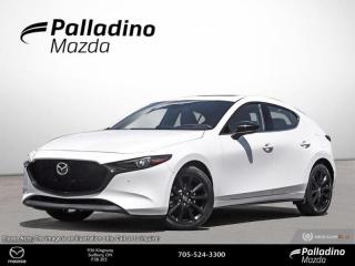 <b>Navigation,  Leather Seats,  HUD,  360 Camera,  Wireless Charging Pad!</b><br> <br> <br> <br>  Complete with all the modern technology and comfort expected of a new sedan, this 2024 Mazda3 is ready to help you unfold the next chapter of your life. <br> <br>Like all Mazdas, this 2024 Mazda3 was built with one thing in mind: You. Born from the obsession with creating beautiful vehicles and expressed through a design language called Kodo: which means Soul of Motion Mazda aimed to capture movement, even while standing still. Stepping inside its elegant and airy cabin, youll feel right at home with ultra comfortable seats, a perfectly positioned steering wheel, and top-notch technology for the modern era.<br> <br> This snowflake white hatchback  has an automatic transmission and is powered by a  2.5L I4 16V GDI DOHC Turbo engine.<br> <br> Our Mazda3s trim level is GT w/Turbo i-ACTIV AWD. Step up to this Mazda3 GT i-ACTIV and be rewarded with a glass sunroof, Bose Premium audio, a wireless charging pad, a drivers head up display and a surround camera system. Also standard include adaptive cruise control, dual-zone climate control, heated leather-trimmed seats with a heated steering, inbuilt navigation, Apple CarPlay and Android Auto. Safety features also include lane keeping assist with lane departure warning, blind spot monitoring with rear cross traffic alert, forward and rear collision mitigation, and a rearview camera. This vehicle has been upgraded with the following features: Navigation,  Leather Seats,  Hud,  360 Camera,  Wireless Charging Pad,  Sunroof,  Premium Audio. <br><br> <br>To apply right now for financing use this link : <a href=https://www.palladinomazda.ca/finance/ target=_blank>https://www.palladinomazda.ca/finance/</a><br><br> <br/>    Incentives expire 2024-04-30.  See dealer for details. <br> <br>Palladino Mazda in Sudbury Ontario is your ultimate resource for new Mazda vehicles and used Mazda vehicles. We not only offer our clients a large selection of top quality, affordable Mazda models, but we do so with uncompromising customer service and professionalism. We takes pride in representing one of Canadas premier automotive brands. Mazda models lead the way in terms of affordability, reliability, performance, and fuel efficiency.<br> Come by and check out our fleet of 90+ used cars and trucks and 90+ new cars and trucks for sale in Sudbury.  o~o
