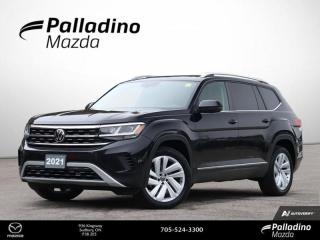 <b>Previous Daily Rental <br><br>Cooled Seats,  Leather Seats,  Sunroof,  Power Liftgate,  Heated Steering Wheel!<br> <br></b><br>  This 2021 Volkswagen Atlas with its refined exterior easily sits 7 adults within its beautiful interior, allowing the finest ride comfort for all passengers. This  2021 Volkswagen Atlas is fresh on our lot in Sudbury. <br> <br>While this 2021 Volkswagen Atlas is definitely well designed and exceptionally well put together, what sets it aside as one of the best and most comfortable SUVs is the spacious interior. Easily accommodating 7 adults in complete comfort, the Atlas has its sight set on passenger comfort and safety much more than being an agile, sporty, and cramped SUV. The Atlas delivers excellent on road capabilities and a luxurious ride quality while seated in a roomy, airy, extremely well designed cabin.This  SUV has 90,782 kms. Its  deep black pearl in colour  . It has an automatic transmission and is powered by a  3.6L V6 24V GDI DOHC engine.  This unit has some remaining factory warranty for added peace of mind. <br> <br> Our Atlass trim level is Highline 3.6 FSI. This Atlas Highline lives up to its name with power - heated and cooled premium leather seats, a heated leather steering wheel, and a panoramic sunroof. Additional great features include a power liftgate, adaptive stop and go cruise, a larger 8 inch touchscreen with Android Auto and Apple CarPlay, Bluetooth streaming audio and SiriusXM. The exterior chrome trim, elegant alloy wheels, fog lamps bring extra elegance and class, while the blind spot assist sensors, front collision mitigation system and park distance control help keep you and your family extremely safe.<br> This vehicle has been upgraded with the following features: Cooled Seats,  Leather Seats,  Sunroof,  Power Liftgate,  Heated Steering Wheel,  Heated Seats,  Aluminum Wheels. <br> <br>To apply right now for financing use this link : <a href=https://www.palladinomazda.ca/finance/ target=_blank>https://www.palladinomazda.ca/finance/</a><br><br> <br/><br>Palladino Mazda in Sudbury Ontario is your ultimate resource for new Mazda vehicles and used Mazda vehicles. We not only offer our clients a large selection of top quality, affordable Mazda models, but we do so with uncompromising customer service and professionalism. We takes pride in representing one of Canadas premier automotive brands. Mazda models lead the way in terms of affordability, reliability, performance, and fuel efficiency.The advertised price is for financing purchases only. All cash purchases will be subject to an additional surcharge of $2,501.00. This advertised price also does not include taxes and licensing fees.<br> Come by and check out our fleet of 90+ used cars and trucks and 90+ new cars and trucks for sale in Sudbury.  o~o