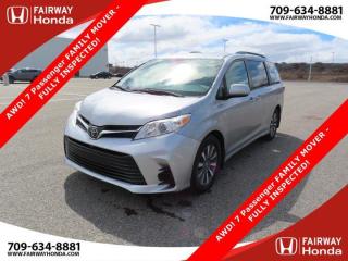 Awards:* JD Power Canada Vehicle Dependability Study (VDS)Recent Arrival!Silver Sky Metallic 2018 Toyota Sienna LE AWD! 7 Passenger FAMILY MOVER - FULLY INSPECTED! AWD 8-Speed Automatic 3.5L V6 DOHC 24V*Professionally Detailed*, *Market Value Pricing*, AWD, 3rd row seats: split-bench, 4-Wheel Disc Brakes, 6 Speakers w/8 Display Screen & Navigation System, ABS brakes, Air Conditioning, AM/FM radio: SiriusXM, Auto High-beam Headlights, Auto-dimming Rear-View mirror, Automatic temperature control, Brake assist, Bumpers: body-colour, CD player, Compass, Delay-off headlights, Door auto-latch, Driver door bin, Driver vanity mirror, Drivers Seat Mounted Armrest, Dual front impact airbags, Dual front side impact airbags, Electronic Stability Control, Emergency communication system, Exterior Parking Camera Rear, Front anti-roll bar, Front Bucket Seats, Front dual zone A/C, Front reading lights, Front wheel independent suspension, Fully automatic headlights, Garage door transmitter: HomeLink, Heated door mirrors, Heated Front Captain Seats, Heated front seats, Illuminated entry, Knee airbag, Low tire pressure warning, Occupant sensing airbag, Outside temperature display, Overhead airbag, Overhead console, Panic alarm, Passenger door bin, Passenger vanity mirror, Power door mirrors, Power driver seat, Power steering, Power windows, Radio data system, Rear air conditioning, Rear anti-roll bar, Rear reading lights, Rear window defroster, Rear window wiper, Reclining 3rd row seat, Remote keyless entry, Roof rack: rails only, Speed control, Speed-sensing steering, Split folding rear seat, Spoiler, Steering wheel mounted audio controls, Sun blinds, Tachometer, Telescoping steering wheel, Tilt steering wheel, Traction control, Trip computer, Variably intermittent wipers, Wheels: 18 10 Spoke Aluminum Alloy w/Wheel Locks.Certification Program Details: 85 Point Inspection Top Up Fluids Brake Inspection Tire Inspection Fresh 2 Year MVI Fresh Oil ChangeFairway Honda - Community Driven!