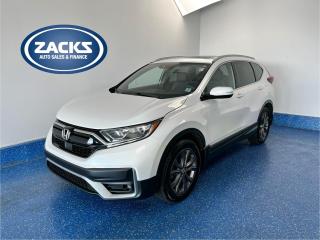 Recent Arrival! 2020 Honda CR-V Sport Sport AWD | Zacks Certified | Low Kms Certified. CVT AWD Platinum White Pearl 1.5L I4 Turbocharged DOHC 16V LEV3-ULEV50 190hp<br>Odometer is 14114 kilometers below market average!<br><br>AWD, Alloy wheels, Apple CarPlay/Android Auto, Automatic temperature control, Exterior Parking Camera Rear, Forward collision: Collision Mitigation Braking System (CMBS) + FCW mitigation, Front fog lights, Heated door mirrors, Heated Front Bucket Seats, Heated steering wheel, Lane departure: Lane Keeping Assist System (LKAS) active, Leatherette/Fabric Seating Surfaces, Power driver seat, Power Liftgate, Power moonroof, Power windows, Radio: 180-Watt AM/FM Audio System, Remote keyless entry, Speed-Sensitive Wipers, Tilt steering wheel, Wheels: 19 Shark Gray Aluminum-Alloy.<br><br>Certification Program Details: Fully Reconditioned | Fresh 2 Yr MVI | 30 day warranty* | 110 point inspection | Full tank of fuel | Krown rustproofed | Flexible financing options | Professionally detailed<br><br>This vehicle is Zacks Certified! Youre approved! We work with you. Together well find a solution that makes sense for your individual situation. Please visit us or call 902 843-3900 to learn about our great selection.<br><br>With 22 lenders available Zacks Auto Sales can offer our customers with the lowest available interest rate. Thank you for taking the time to check out our selection!