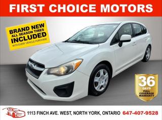 Welcome to First Choice Motors, the largest car dealership in Toronto of pre-owned cars, SUVs, and vans priced between $5000-$15,000. With an impressive inventory of over 300 vehicles in stock, we are dedicated to providing our customers with a vast selection of affordable and reliable options. <br><br>Were thrilled to offer a used 2013 Subaru Impreza 2.0I, white color with 197,000km (STK#7237) This vehicle was $8990 NOW ON SALE FOR $7990. It is equipped with the following features:<br>- Manual Transmission<br>- Hatchback<br>- Power windows<br>- Power locks<br>- Power mirrors<br>- Air Conditioning<br><br>At First Choice Motors, we believe in providing quality vehicles that our customers can depend on. All our vehicles come with a 36-day FULL COVERAGE warranty. We also offer additional warranty options up to 5 years for our customers who want extra peace of mind.<br><br>Furthermore, all our vehicles are sold fully certified with brand new brakes rotors and pads, a fresh oil change, and brand new set of all-season tires installed & balanced. You can be confident that this car is in excellent condition and ready to hit the road.<br><br>At First Choice Motors, we believe that everyone deserves a chance to own a reliable and affordable vehicle. Thats why we offer financing options with low interest rates starting at 7.9% O.A.C. Were proud to approve all customers, including those with bad credit, no credit, students, and even 9 socials. Our finance team is dedicated to finding the best financing option for you and making the car buying process as smooth and stress-free as possible.<br><br>Our dealership is open 7 days a week to provide you with the best customer service possible. We carry the largest selection of used vehicles for sale under $9990 in all of Ontario. We stock over 300 cars, mostly Hyundai, Chevrolet, Mazda, Honda, Volkswagen, Toyota, Ford, Dodge, Kia, Mitsubishi, Acura, Lexus, and more. With our ongoing sale, you can find your dream car at a price you can afford. Come visit us today and experience why we are the best choice for your next used car purchase!<br><br>All prices exclude a $10 OMVIC fee, license plates & registration  and ONTARIO HST (13%)