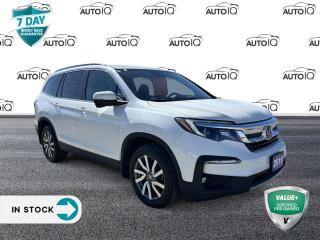 2019 Honda Pilot EX-L w/Navigation w/Navigation 4D Sport Utility 3.5L V6 SOHC i-VTEC 24V 6-Speed Automatic AWD AWD, 18 Aluminum Alloy Wheels, 3rd row seats: split-bench, 4-Wheel Disc Brakes, 7 Speakers, A/V remote: CabinControl, ABS brakes, Air Conditioning, Alloy wheels, AM/FM radio: SiriusXM, Apple CarPlay/Android Auto, Auto High-beam Headlights, Auto-dimming Rear-View mirror, Automatic temperature control, Brake assist, Bumpers: body-colour, Compass, Delay-off headlights, Driver door bin, Driver vanity mirror, Drivers Seat Mounted Armrest, Dual front impact airbags, Dual front side impact airbags, Electronic Stability Control, Emergency communication system: HondaLink Assist, Exterior Parking Camera Rear, Forward collision: Collision Mitigation Braking System (CMBS) + FCW mitigation, Four wheel independent suspension, Front anti-roll bar, Front Bucket Seats, Front dual zone A/C, Front fog lights, Front reading lights, Fully automatic headlights, Garage door transmitter: HomeLink, Heated door mirrors, Heated Front Bucket Seats, Heated front seats, Heated rear seats, Heated steering wheel, Honda Satellite-Linked Navigation System, Illuminated entry, Lane departure: Lane Keeping Assist System (LKAS) active, Leather Shift Knob, Leather-Trimmed Seating Surfaces, Low tire pressure warning, Memory seat, Navigation system: Honda Satellite-Linked Navigation System, Occupant sensing airbag, Outside temperature display, Overhead airbag, Overhead console, Panic alarm, Passenger door bin, Passenger seat mounted armrest, Passenger vanity mirror, Power door mirrors, Power driver seat, Power Liftgate, Power moonroof, Power passenger seat, Power steering, Power windows, Radio data system, Radio: 264-Watt AM/FM Audio System, Rear air conditioning, Rear anti-roll bar, Rear reading lights, Rear window defroster, Rear window wiper, Reclining 3rd row seat, Remote keyless entry, Roof rack: rails only, Security system, SiriusXM, Speed control, Speed-sensing steering, Speed-Sensitive Wipers, Split folding rear seat, Spoiler, Steering wheel mounted audio controls, Tachometer, Telescoping steering wheel, Tilt steering wheel, Traction control, Trip computer, Turn signal indicator mirrors, Variably intermittent wipers.

Awards:
  * ALG Canada Residual Value Awards, Residual Value Awards

Reviews:
  * Many owners say the Pilot drives like it looks  big, comfortable, and stable. Ease of entry and exit, even for larger or mobility-challenged passengers, is well rated; and rear-seats are said to be usable by adults on longer trips. In all aspects of interior space and storage, the Pilot seems to have hit the mark. Other owner-stated plusses include confident traction from the fully automatic  though part-time  all-wheel drive system, and an excellent driving position, backed by above-average outward visibility. Source: autoTRADER.ca<p> </p>

<h4>VALUE+ CERTIFIED PRE-OWNED VEHICLE</h4>

<p>36-point Provincial Safety Inspection<br />
172-point inspection combined mechanical, aesthetic, functional inspection including a vehicle report card<br />
Warranty: 30 Days or 1500 KMS on mechanical safety-related items and extended plans are available<br />
Complimentary CARFAX Vehicle History Report<br />
2X Provincial safety standard for tire tread depth<br />
2X Provincial safety standard for brake pad thickness<br />
7 Day Money Back Guarantee*<br />
Market Value Report provided<br />
Complimentary 3 months SIRIUS XM satellite radio subscription on equipped vehicles<br />
Complimentary wash and vacuum<br />
Vehicle scanned for open recall notifications from manufacturer</p>

<p>SPECIAL NOTE: This vehicle is reserved for AutoIQs retail customers only. Please, No dealer calls. Errors & omissions excepted.</p>

<p>*As-traded, specialty or high-performance vehicles are excluded from the 7-Day Money Back Guarantee Program (including, but not limited to Ford Shelby, Ford mustang GT, Ford Raptor, Chevrolet Corvette, Camaro 2SS, Camaro ZL1, V-Series Cadillac, Dodge/Jeep SRT, Hyundai N Line, all electric models)</p>

<p>INSGMT</p>