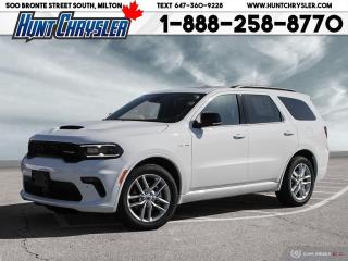 OHHHHH WOW WOW WOW!!! WHAT A DEAL!!! 2023 DODGE DURANGO R/T PLUS AWD!!!! This Dealer Demo is equipped with a 5.7L HEMI Engine, Automatic Transmission, Premium Leather Seating for Six, 20in Alloys, 10.1in Touchscreen with Navigation and Rear Camera, Adaptive Cruise Control, Advanced Brake Assist, Lane Departure, Trailer Brake Control, 19 Speaker with Subwoofer and 825 Watt Amplifier, Memory Seating, Power Sunroof, Front Vented/Heated, 2nd Row Heated Seats, Rear Cross Path Detection, Front and Rear Parking Sensors and so much more!! Are you on the Hunt for the perfect car in Ontario? Look no further than our car dealership! Our NON-COMMISSION sales team members are dedicated to providing you with the best service in town. Whether youre looking for a sleek pickup truck or a spacious family vehicle, our team has got you covered. Visit us today and take a test drive - we promise you wont be disappointed! Call 905-876-2580 or Email us at sales@huntchrysler.com