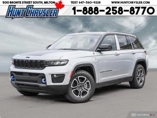LOOKING FOR IT ALL??? THIS ONE HAS IT AND MORE!!! 2022 JEEP GRAND CHEROKEE 4XE TRAILHAWK 4X4!!! This Demo is equipped with a 2.0L PHEV Engine, Automatic Transmission, Premium Capri Leather Seating with Suede Inserts for Five, 18in Machine Face Alloy Wheels, Surround View Camera, Park Sense Front and Rear Park Assist, Night Vision, Intersection Collision, Digital Rearview Mirror, Rain-Sensing Wipers, Hands-Free Power Liftgate, Memory Seating, Wiresless Charing Pad, Rear DVD Entertainment, Front Passenger Display, 10in Touchscreen with Navigation and Camera, Adaptive Cruise Control, Active Lane Management, Blind Spot Detection, Front Vented and Heated Seating, Heated Steering Wheel, Remote Start, 9 Amp Speaker System and so much more!! Are you on the Hunt for the perfect car in Ontario? Look no further than our car dealership! Our NON-COMMISSION sales team members are dedicated to providing you with the best service in town. Whether youre looking for a sleek pickup truck or a spacious family vehicle, our team has got you covered. Visit us today and take a test drive - we promise you wont be disappointed! Call 905-876-2580 or Email us at sales@huntchrysler.com