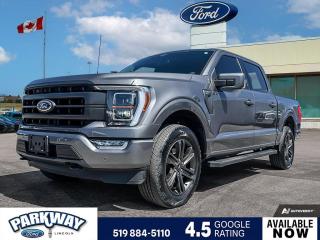 Gray 2022 Ford F-150 Lariat 502A 502A 4D SuperCrew 2.7L V6 EcoBoost 10-Speed Automatic 4WD 4WD, 3.55 Axle Ratio, 6 Bright Polished Running Board, Accent-Colour Angular Step Bar, Air Conditioning, Alloy wheels, Auto High-beam Headlights, Body-Colour Door Handles w/Body-Colour Bezel, Body-Colour Front & Rear Bumpers, Box Side Decal, Chrome 2-Bar & 1 Minor Bar Style Grille, Chrome Door Handles w/Body-Colour Bezel, Chrome Single-Tip Exhaust, Chrome Skull Caps on Exterior Mirrors, Class IV Trailer Hitch Receiver, Compass, Connected Built-In Navigation, Dark 2-Bar & 1 Minor Bar Style Grille, Delay-off headlights, Driver door bin, Driver vanity mirror, Equipment Group 502A High, Evasive Steering Assist, Ford Co-Pilot360 Assist 2.0, Front dual zone A/C, Front fog lights, Fully automatic headlights, Heated Rear Seats, Heated Steering Wheel, Heavy-Duty Electric Parking Brake, Intelligent Adaptive Cruise Control w/Stop & Go, Intersection Assist, Lariat Chrome Appearance Package, Lariat Sport Appearance Package, LED Projector w/Dynamic Bending Headlamps, Max Trailer Tow Package, Passenger door bin, Pedal memory, Power driver seat, Power steering, Power Tailgate, Power Tilt/Telescoping Steering Column w/Memory, Power windows, Pro Trailer Backup Assist, Radio: B&O Sound System by Bang & Olufsen, Rain-Sensing Wipers, Rear window defroster, Remote keyless entry, Speed Sign Recognition, Steering wheel mounted audio controls, SYNC 4 w/Enhanced Voice Recognition, Variably intermittent wipers, Wheels: 18 6-Spoke Machined-Aluminum, Wheels: 18 Chrome-Like PVD, Wireless Charging Pad.