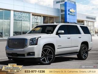<b>Navigation,  Leather Seats,  Bluetooth,  Premium Sound Package,  Memory Seats!</b>

 

    Whether youre carrying passengers, hauling cargo, doing some towing, or all of the above, the GMC Yukon is up to the task. This  2017 GMC Yukon is fresh on our lot in St Catharines. 

 

This GMC Yukon is a traditional full-size SUV thats thoroughly modern. With its truck-based body-on-frame platform, its every bit as tough and capable as a truck. The handsome exterior and huge, well-appointed interior are what make it a desirable family hauler. Its a cut above the competition in tech, features, and aesthetics. Its capable enough to tow your boat and comfortable enough to take the whole family on long road trips. This GMC Yukon does it all in style. This  SUV has 133,785 kms. Its  white in colour  . It has a 6 speed automatic transmission and is powered by a  420HP 6.2L 8 Cylinder Engine.  It may have some remaining factory warranty, please check with dealer for details. 

 

 Our Yukons trim level is Denali. Its not hard to tell that the opulent Denali is the top trim of the Yukon. It comes standard with high-end features including perforated leather seats heated and ventilated in front, heated second-row seats, memory drivers seat, steering column, mirrors, and pedals, a head-up display, a heated, leather-wrapped steering wheel, active noise cancellation, remote start, a wireless charging mat, navigation, Bluetooth, SiriusXM, 5 USB ports, and Bose Centerpoint Surround Sound premium 10-speaker audio, OnStar, a distinct Denali appearance package, a rear vision camera, enhanced safety tech, HID automatic headlights, and much more. This vehicle has been upgraded with the following features: Navigation,  Leather Seats,  Bluetooth,  Premium Sound Package,  Memory Seats,  Remote Start,  Heated Steering Wheel. 

 



 Buy this vehicle now for the lowest bi-weekly payment of <b>$341.26</b> with $0 down for 72 months @ 9.99% APR O.A.C. ( Plus applicable taxes -  Plus applicable fees   ).  See dealer for details. 

 



 Come by and check out our fleet of 60+ used cars and trucks and 140+ new cars and trucks for sale in St Catharines.  o~o
