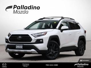 <b>SofTex Seats,  Cooled Seats,  Sunroof,  Wireless Charging,  Heated Steering Wheel!</b><br> <br>    The RAV4 opens a world of excitement while keeping up with the demands of modern life. This  2022 Toyota RAV4 is fresh on our lot in Sudbury. <br> <br>Introducing the Toyota RAV4, a radical redesign of a storied legend. While the RAV4 is loaded with modern creature comforts, conveniences, and safety, this SUV is still true to its roots with incredible capability. Whether youre running errands in the city or exploring the countryside, the RAV4 empowers your ambitions and redefines what you can do. Make new and exciting memories in this ultra efficient Toyota RAV4 today! This  SUV has 37,579 kms. Its  white in colour  . It has an automatic transmission and is powered by a  2.5L I4 16V PDI DOHC engine. <br> <br> Our RAV4s trim level is Trail. Built for the roads less traveled, this RAV4 TRAIL comes with an impressive array of features such as dynamic torque vectoring all-wheel drive, a power sunroof, wireless charging, a larger 8 inch touchscreen with Entune Audio Plus 3.0, Apple CarPlay, Android Auto, Toyotas Smart Key system with push button start, heated and cooled SofTex seats, a heated leather steering wheel and unique aluminum wheels. Additional features includes a power drivers seat, LED headlights and fog lights, Multi-Terrain driver select modes, power heated mirrors, Toyota Safety Sense 2.0, dynamic radar cruise control, automatic highbeam assist, blind spot monitoring with rear cross traffic alert, and lane keep assist with lane departure warning, downhill assist plus much more! This vehicle has been upgraded with the following features: Softex Seats,  Cooled Seats,  Sunroof,  Wireless Charging,  Heated Steering Wheel,  Power Liftgate,  Heated Seats. <br> <br>To apply right now for financing use this link : <a href=https://www.palladinomazda.ca/finance/ target=_blank>https://www.palladinomazda.ca/finance/</a><br><br> <br/><br>Palladino Mazda in Sudbury Ontario is your ultimate resource for new Mazda vehicles and used Mazda vehicles. We not only offer our clients a large selection of top quality, affordable Mazda models, but we do so with uncompromising customer service and professionalism. We takes pride in representing one of Canadas premier automotive brands. Mazda models lead the way in terms of affordability, reliability, performance, and fuel efficiency.The advertised price is for financing purchases only. All cash purchases will be subject to an additional surcharge of $2,501.00. This advertised price also does not include taxes and licensing fees.<br> Come by and check out our fleet of 80+ used cars and trucks and 90+ new cars and trucks for sale in Sudbury.  o~o