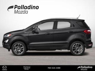 <b>*INCOMING PRE OWNED DEALER TRADE. CONTACT US FOR MORE INFORMATION!*<br><br>Leather Seats,  Navigation,  Sunroof,  Heated Steering Wheel,  Heated Seats!<br> <br></b><br>     No more downsizing, thanks to the versatile and comfortable interior of the Ford EcoSport. This  2020 Ford EcoSport is fresh on our lot in Sudbury. <br> <br>Offering an excellent driving position and one of the roomiest rear seats in its class, this Ford EcoSport is the perfect compact SUV for all ages. Its ready for whatever road trip you have in store, with enough cargo space to easily fit large suitcases with ease. Thanks to its compact size, this EcoSport is incredibly easy to drive with excellent visibility and maneuverability on the tightest of city streets. Wherever youre headed, the Ford EcoSport is sure to impress.This  SUV has 75,865 kms. Its  black in colour  . It has an automatic transmission and is powered by a  2.0L I4 16V GDI DOHC engine.  It may have some remaining factory warranty, please check with dealer for details. <br> <br> Our EcoSports trim level is Titanium 4WD. Stepping up to this premium EcoSport Titanium is a great choice as it comes with plenty of upscale features like exclusive aluminum wheels, a power sunroof, sport tuned suspension, a premium 9 speaker Bang & Olufsen audio system featuring SYNC 3 with a larger touchscreen, streaming audio, navigation, Apple CarPlay and Android Auto. You will also get Fords intelligent four-wheel drive, a power driver seat, a heated leather steering wheel, SiriusXM radio, FordPass Connect 4G LTE, a proximity key with push button start and premium leather heated seats. Additional features include automatic climate control, Ford Co-Pilot360 including blind spot detection and cross traffic alert, a 60/40 split rear seats, and a rear view camera with rear parking sensors. This vehicle has been upgraded with the following features: Leather Seats,  Navigation,  Sunroof,  Heated Steering Wheel,  Heated Seats,  Premium Audio,  Proximity Key. <br> To view the original window sticker for this vehicle view this <a href=http://www.windowsticker.forddirect.com/windowsticker.pdf?vin=MAJ6S3KL0LC385503 target=_blank>http://www.windowsticker.forddirect.com/windowsticker.pdf?vin=MAJ6S3KL0LC385503</a>. <br/><br> <br>To apply right now for financing use this link : <a href=https://www.palladinomazda.ca/finance/ target=_blank>https://www.palladinomazda.ca/finance/</a><br><br> <br/><br>Palladino Mazda in Sudbury Ontario is your ultimate resource for new Mazda vehicles and used Mazda vehicles. We not only offer our clients a large selection of top quality, affordable Mazda models, but we do so with uncompromising customer service and professionalism. We takes pride in representing one of Canadas premier automotive brands. Mazda models lead the way in terms of affordability, reliability, performance, and fuel efficiency.The advertised price is for financing purchases only. All cash purchases will be subject to an additional surcharge of $2,501.00. This advertised price also does not include taxes and licensing fees.<br> Come by and check out our fleet of 90+ used cars and trucks and 90+ new cars and trucks for sale in Sudbury.  o~o