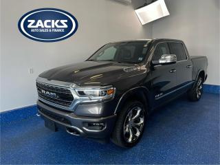 New Price! 2022 Ram 1500 Limited Limited Crew Cab | Zacks Certified Certified. 8-Speed Automatic 4WD Granite Crystal Metallic Clearcoat HEMI 5.7L V8 VVT<br><br><br>AM/FM radio: SiriusXM with 360L, Apple CarPlay/Android Auto, Automatic temperature control, Body-Colour Bumper Group, Body-Colour Front Bumper, Body-Colour Rear Bumper w/Step Pads, GPS Navigation, Heated Steering Wheel, Navigation System, Power 8-Way Driver & Passenger Seats, Power driver seat, Power windows, Premium Leather-Faced Bucket Seats, Quick Order Package 25M Limited, Rear window defroster, Remote keyless entry, SiriusXM w/360L On-Demand Content, Ventilated front seats, Wheels: 20 x 9 Painted Polished Aluminum.<br><br>Certification Program Details: Fully Reconditioned | Fresh 2 Yr MVI | 30 day warranty* | 110 point inspection | Full tank of fuel | Krown rustproofed | Flexible financing options | Professionally detailed<br><br>This vehicle is Zacks Certified! Youre approved! We work with you. Together well find a solution that makes sense for your individual situation. Please visit us or call 902 843-3900 to learn about our great selection.<br><br>With 22 lenders available Zacks Auto Sales can offer our customers with the lowest available interest rate. Thank you for taking the time to check out our selection!