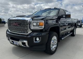 <p style=text-align: center;><strong><span style=font-size: 18pt;>2018 GMC SIERRA 4WD CREW CAB 153.7 DENALI</span></strong></p><p style=text-align: center;><strong><span style=font-size: 18pt;>6.6L DURAMAX V8 TURBO DIESEL</span></strong></p><p style=text-align: center;><span style=font-size: 14pt;>445 HORSEPOWER | 910 LB-FT OF TORQUE |</span><span style=font-size: 18.6667px;> REAR AXLE RATIO: 3.73</span></p><p style=text-align: center;><span style=font-size: 14pt;>TOWING CAPACITY: 13,000 LBS | FIFTH WHEEL/GOOSENECK:13,500 LBS | PAYLOAD: 2,513 LBS </span></p><p style=text-align: center;><strong><span style=font-size: 18pt;>ALLISON 1000 6-SPEED TRANSMISSION</span></strong></p><p style=text-align: center;><strong><span style=font-size: 18pt;>20 CHROMED ALUNIMUM WHEELS</span></strong></p><p style=text-align: center;> </p><p style=text-align: center;><strong><span style=font-size: 14pt;>MECHANICAL</span></strong></p><p style=text-align: center;><span style=font-size: 14pt;><span style=font-size: 18.6667px;>High capacity air filter, 150 amps alternator, Auxiliary External Transmission Oil Cooler, Auxiliary External Engine Oil Cooler, Heavy-duty maintenance-free battery with rundown protection and retained accessory power, 4-wheel disc brakes with 4-wheel anti-lock, Capless fuel filter, Cold-Weather Provisions, Includes front radiator grille and front bumper openings cover, Fully boxed frame with hydroformed front section, Duramax 6.6L V-8 Turbo Diesel with Direct Injection and B20 biodiesel capability, Engine Block Heater, Aluminized stainless steel muffler and tailpipe exhaust , Switch activated exhaust brake, Integrated trailer brake controller, Stabilitrak stability control system, includes Proactive Roll Avoidance, traction control, electronic Trailer Sway Control and Hill Start Assist, Power steering, recirculating ball with Smart Flow system, Digital steering assist, Front independent suspension with torsion bars. Includes 33 mm front stabilizer bar, 51 mm twin-tube shock absorbers, Rear multileaf springs, semielliptical with urethane jounce bumpers, Allison® 1000 Series 6-speed automatic. Includes Tow/Haul mode and electronic Powertrain Grade Braking, Electronic shift rotary dial controls 2-speed and 2.72-to-1 low-range, Trailer wiring provisions, Includes additional 7-way  wiring harness located at rear of pickup box, 3.73 rear axle ratio, Eaton® Heavy-duty Automatic Locking Rear Differential</span></span></p><p style=text-align: center;><strong><span style=font-size: 18.6667px;>INSTRUMENTATION AND CONTROLS</span></strong></p><p style=text-align: center;><span style=font-size: 14pt;><span style=font-size: 18.6667px;>8 diagonal color customizable display with navigation, </span></span><span style=font-size: 18.6667px;>Single-slot CD/MP3 player, Bose premium audio system with 6 speakers + 1 subwoofer, Bluetooth, 4G Wi-Fi hotspot capable, SiriusXM radio capable, Power adjustable pedals, 8 diagonal color customizable display, Heated and leather-wrapped with audio and cruise controls, Tilt-Wheel and telescopic manual operation, Teen driver mode</span></p><p style=text-align: center;><strong><span style=font-size: 18.6667px;>INTERIOR</span></strong></p><p style=text-align: center;><span style=font-size: 14pt;><span style=font-size: 18.6667px;>Heated and ventilated perforated leather-appointed front bucket seats, includes embroidered Denali logo on front seats and 12-way driver and front-passenger power adjuster, including power lumbar control, Folding rear 60/40 split 3-passenger bench, Dual-zone automatic climate control, Cruise Control,  </span></span><span style=font-size: 18.6667px;>Electric </span><span style=font-size: 18.6667px;>Rear-window defogger, Power door locks, Front and Rear </span><span style=font-size: 18.6667px;>Ultrasonic</span><span style=font-size: 18.6667px;> Park Assist, Rear Vision Camera System with Dynamic Grid Lines, Remote Vehicle Starter System, Remote Keyless Entry, Rearview mirror with rearview auto-dimming feature, Bright accent sill plates, Power sliding sunroof with express-open, Power windows with driver express-up and -down and express-down on all other windows, Power rear sliding window with rear defogger, Center console-mounted wireless charging mat</span></p><p style=text-align: center;><strong><span style=font-size: 18.6667px;>EXTERIOR</span></strong></p><p style=text-align: center;><span style=font-size: 18.6667px;>Chromed tubular assist steps with 6 rectangular design, Front, body-color bumper, includes chrome skid plate, Rear, Body-color CornerStep bumper, Movable cargo box tie-downs, high-mounted (4), Box rail caps, Chrome door handles, Front halogen fog lamps, </span><span style=font-size: 18.6667px;>Chrome </span><span style=font-size: 18.6667px;>Grille Surround with unique Denali accents, Solar-Ray deep-tinted glass, High-Intensity Discharge (HID) projector-beam headlamps, includes GMC signature LED lighting, Under-rail LED lighting, cargo box, Bodyside chrome mouldings, Front frame-mounted chrome recovery hooks, Spray-on bedliner, Remote locking tailgate, EZ-Lift and Lower tailgate, Outside spare tire carrier, winch-type. Includes lock, Rear Wheelhouse Liners, Front Intermittent Wipers, Heated, power-adjustable/power-folding mirrors with integrated turn-signal indicators, security approach lamps, driver-side auto-dimming and puddle lamps. Includes chrome mirror caps</span></p><p style=text-align: center;><strong><span style=font-size: 18.6667px;>SAFETY & SECURITY</span></strong></p><p style=text-align: center;><span style=font-size: 18.6667px;>Single-stage frontal for driver and front passenger airbags, Front-seat-mounted side-impact driver and right front-passenger air bags for thorax and pelvis protection, Front and rear head-curtain air bags for all outboard seating positions, Front and Rear Head-curtain Air Bags for All Outboard Seating Positions, Lane Departure Warning and Forward Collision Alert, Safety Alert Seat, Theft-deterrent System for Unauthorized Entry, Tire Pressure Monitoring System</span><span style=font-size: 18.6667px;> </span><span style=font-size: 18.6667px;>(excluding spare)</span><span style=font-size: 18.6667px;>, Includes Tire Fill Alert</span></p><p style=text-align: center;> </p><p style=text-align: center;><strong><span style=font-size: 18.6667px;>OPTIONAL EQUIPMENT</span></strong></p><p style=text-align: center;><span style=font-size: 18.6667px;><em><span style=text-decoration: underline;>Duramax Plus Package:</span></em><br /></span><span style=font-size: 18.6667px;>Includes Duramax 6.6L V-8 Turbo Diesel engine, Allison 1000 6-speed transmission, and exterior memory-equipped heated power-adjustable vertical trailering mirrors with chrome caps</span></p><p style=text-align: center;><span style=font-size: 18.6667px;><em><span style=text-decoration: underline;>Gooseneck/Fifth-Wheel Prep Package:</span></em><br /></span><span style=font-size: 18.6667px;>Includes hitch platform to accept gooseneck ball, drilled box holes and box-mounted trailer harness with connector</span></p><p style=text-align: center;> </p><p style=text-align: center;> </p><p style=box-sizing: border-box; margin-bottom: 1rem; margin-top: 0px; color: #212529; font-family: -apple-system, BlinkMacSystemFont, Segoe UI, Roboto, Helvetica Neue, Arial, Noto Sans, Liberation Sans, sans-serif, Apple Color Emoji, Segoe UI Emoji, Segoe UI Symbol, Noto Color Emoji; font-size: 16px; background-color: #ffffff; text-align: center; line-height: 1;><span style=box-sizing: border-box; font-family: arial, helvetica, sans-serif;><span style=box-sizing: border-box; font-weight: bolder;><span style=box-sizing: border-box; font-size: 14pt;>Here at Lanoue/Amfar Sales, Service & Leasing in Tilbury, we take pride in providing the public with a wide variety of High-Quality Pre-owned Vehicles. We recondition and certify our vehicles to a level of excellence that exceeds the Status Quo. We treat our Customers like family and provide the highest level of service from Start to Finish. If you’d like a smooth & stress-free car shopping experience, give one of our Sales Associates a call at 1-844-682-3325 to help you find your next NEW-TO-YOU vehicle!</span></span></span></p><p style=box-sizing: border-box; margin-bottom: 1rem; margin-top: 0px; color: #212529; font-family: -apple-system, BlinkMacSystemFont, Segoe UI, Roboto, Helvetica Neue, Arial, Noto Sans, Liberation Sans, sans-serif, Apple Color Emoji, Segoe UI Emoji, Segoe UI Symbol, Noto Color Emoji; font-size: 16px; background-color: #ffffff; text-align: center; line-height: 1;><span style=box-sizing: border-box; font-family: arial, helvetica, sans-serif;><span style=box-sizing: border-box; font-weight: bolder;><span style=box-sizing: border-box; font-size: 14pt;>Although we try to take great care in being accurate with the information in this listing, from time to time, errors occur. The vehicle is priced as it is physically equipped. Minor variances will not effect pricing. Please verify the vehicle is As Expected when you visit. Thank You!</span></span></span></p>