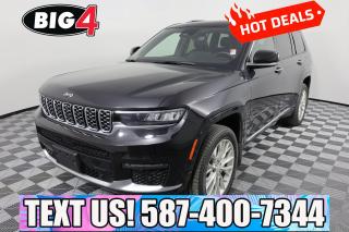 Our highly capable 2021 Jeep Grand Cherokee L Summit 4X4 is ready to meet your high expectations in Diamond Black Crystal Pearl! Motivated by a 3.6 Litre Pentastar V6 supplying 290hp tethered to an 8 Speed Automatic transmission for peak performance. This Four Wheel Drive SUV keeps you moving with Selec-Terrain traction management and an air suspension, and it returns approximately 9.4L/100km on the highway. Our Jeeps bold design includes LED lighting, fog lamps, a dual-pane sunroof, heated power-folding mirrors, a hands-free liftgate, roof rails, and alloy wheels.

Settle back in comfort with our Summit cabins Nappa leather heated/ventilated massaging front and heated second-row seats, a power-folding third row, a heated leather power steering wheel, four-zone automatic climate control, 12V/115V power outlets, and remote start. Connections and directions come easy with a 10.1-inch touchscreen, full-color navigation, wireless Android Auto/Apple CarPlay, Amazon Alexa compatibility, Bluetooth, WiFi compatibility, wireless charging, and Alpine audio.

Conquer your days with confidence thanks to smart Jeep safety technology such as a surround-view camera, forward collision warning, adaptive cruise control, front/rear automatic braking, a blind-spot monitor, active lane management, automatic parking assistance, and more. Own our Grand Cherokee L Summit, and youll make more out of driving! Save this Page and Call for Availability. We Know You Will Enjoy Your Test Drive Towards Ownership!