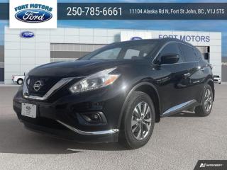 <b>Sunroof,  Navigation,  Heated Seats,  Heated Steering Wheel,  Power Liftgate!</b><br> <br>  Compare at $24856 - Our Price is just $23900! <br> <br>   With a quiet, composed ride and a nicely appointed interior, this Nissan Murano is a pleasure for the driver and everyone along for the ride. This  2017 Nissan Murano is fresh on our lot in Fort St John. <br> <br>Enjoy a premium crafted crossover experience. This Nissan Murano leads with innovation and follows through with devotion to the smallest detail. An unmistakable exterior draws you in. The well-appointed interior creates a personal environment for the driver while keeping your passengers comfortable. A potent drivetrain delivers confident, refined control. Embrace the details. Delight in technology. It all starts with a touch of the push-button ignition. This  SUV has 100,299 kms. Its  black in colour  . It has a cvt transmission and is powered by a  260HP 3.5L V6 Cylinder Engine.  <br> <br> Our Muranos trim level is SV. This Murano SV is a picture of versatility. It comes with all-wheel drive, a power panoramic moonroof, remote start, a power liftgate, a heated, leather-wrapped steering wheel, an AM/FM CD player with Bluetooth and SiriusXM, front and rear USB ports, navigation, a rearview camera, dual zone automatic climate control, heated front seats, aluminum wheels, and more. This vehicle has been upgraded with the following features: Sunroof,  Navigation,  Heated Seats,  Heated Steering Wheel,  Power Liftgate,  Bluetooth,  Rear View Camera. <br> <br>To apply right now for financing use this link : <a href=https://www.fortmotors.ca/apply-for-credit/ target=_blank>https://www.fortmotors.ca/apply-for-credit/</a><br><br> <br/><br><br> Come by and check out our fleet of 30+ used cars and trucks and 60+ new cars and trucks for sale in Fort St John.  o~o