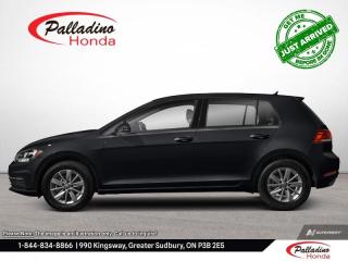<b>Aluminum Wheels,  Android Auto,  Apple CarPlay,  Heated Seats,  Touchscreen!</b><br> <br>    The 2020 VW Golf has classic, stylish lines that should age well, helping this 2020 Golf remain as timeless as time itself. This  2020 Volkswagen Golf is for sale today in Sudbury. <br> <br>Seven generations of successful models has brought this 2020 Volkswagen Golf as close to perfection as any vehicle can get. Ultimately refined, comfortable and highly versatile, this Volkswagen Golf is the rational and obvious choice for a new economical, stylish family compact that delivers on all promises of being a perfect everyday vehicle.This  hatchback has 97,636 kms. Its  deep black pearl in colour  . It has an automatic transmission and is powered by a  1.4L I4 16V GDI DOHC Turbo engine.  It may have some remaining factory warranty, please check with dealer for details. <br> <br> Our Golfs trim level is Comfortline 5-door Auto. This Golf Comfortline comes extremely well equipped and it includes features like elegant aluminum wheels, a 6 speaker stereo with a 6.5 inch touchscreen, LED brake lights, fully automatic headlamps, App-Connect smart phone connectivity, Bluetooth streaming audio, heated comfort seats, a leather wrapped steering wheel, cruise control, Android Auto, Apple CarPlay, remote keyless entry, a rear view camera and much more. This vehicle has been upgraded with the following features: Aluminum Wheels,  Android Auto,  Apple Carplay,  Heated Seats,  Touchscreen,  Streaming Audio,  Leather Steering Wheel. <br> <br>To apply right now for financing use this link : <a href=https://www.palladinohonda.com/finance/finance-application target=_blank>https://www.palladinohonda.com/finance/finance-application</a><br><br> <br/><br>Palladino Honda is your ultimate resource for all things Honda, especially for drivers in and around Sturgeon Falls, Elliot Lake, Espanola, Alban, and Little Current. Our dealership boasts a vast selection of high-class, top-quality Honda models, as well as expert financing advice and impeccable automotive service. These factors arent what set us apart from other dealerships, though. Rather, our uncompromising customer service and professionalism make every experience unforgettable, and keeps drivers coming back. The advertised price is for financing purchases only. All cash purchases will be subject to an additional surcharge of $2,501.00. This advertised price also does not include taxes and licensing fees.<br> Come by and check out our fleet of 110+ used cars and trucks and 60+ new cars and trucks for sale in Sudbury.  o~o