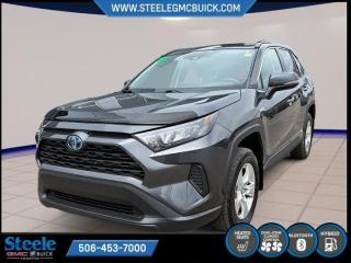 New Price!Gray 2019 Toyota RAV4 Hybrid LE | FOR SALE IN STEELE GMC FREDERICTON | AWD CVT 2.5L 4-Cylinder DOHC 16V* Market Value Pricing *, 2.5L 4-Cylinder DOHC 16V, 4-Wheel Disc Brakes, 6 Speakers, ABS brakes, Air Conditioning, Alloy wheels, AM/FM radio, Apple CarPlay, Auto High-beam Headlights, Automatic temperature control, Brake assist, Bumpers: body-colour, Delay-off headlights, Driver door bin, Driver vanity mirror, Dual front impact airbags, Dual front side impact airbags, Electronic Stability Control, Exterior Parking Camera Rear, Four wheel independent suspension, Front anti-roll bar, Front Bucket Seats, Front dual zone A/C, Front reading lights, Fully automatic headlights, Heated door mirrors, Heated Front Bucket Seats, Heated front seats, Illuminated entry, Knee airbag, Occupant sensing airbag, Outside temperature display, Overhead airbag, Overhead console, Panic alarm, Passenger door bin, Passenger vanity mirror, Power door mirrors, Power steering, Power windows, Premium Fabric Seating Surfaces, Radio: Entune 3.0 Audio, Rain sensing wipers, Rear anti-roll bar, Rear window defroster, Rear window wiper, Remote keyless entry, Roof rack: rails only, Speed control, Speed-sensing steering, Split folding rear seat, Spoiler, Steering wheel mounted audio controls, TBD Axle Ratio, Telescoping steering wheel, Tilt steering wheel, Traction control, Trip computer, Turn signal indicator mirrors, Variably intermittent wipers.Certification Program Details: 80 Point Inspection Fresh Oil Change Full Vehicle Detail Full tank of Gas 2 Years Fresh MVI Brake through InspectionSteele GMC Buick Fredericton offers the full selection of GMC Trucks including the Canyon, Sierra 1500, Sierra 2500HD & Sierra 3500HD in addition to our other new GMC and new Buick sedans and SUVs. Our Finance Department at Steele GMC Buick are well-versed in dealing with every type of credit situation, including past bankruptcy, so all customers can have confidence when shopping with us!Steele Auto Group is the most diversified group of automobile dealerships in Atlantic Canada, with 47 dealerships selling 27 brands and an employee base of well over 2300.