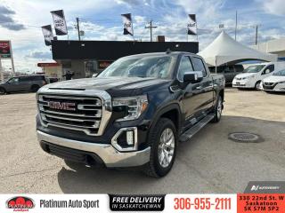 <b>Leather Seats,  Heated Seats,  Memory Seat,  Remote Start,  Aluminum Wheels!</b><br> <br>    Capable on road, relentless off road and completely composed when hauling a load, this Professional Grade 2019 GMC Sierra 1500 is easily the best work and leisure truck you could own. This  2019 GMC Sierra 1500 is for sale today. <br> <br>This GMC Sierra 1500 stands out against all other pickup trucks, with sharper, more powerful proportions that creates a commanding stance on and off the road. Next level comfort and technology is paired with its outstanding performance and capability. Inside, the Sierra 1500 supports you through rough terrain with expertly designed seats and a pro grade suspension. Youll find an athletic and purposeful interior, designed for your active lifestyle. Get ready to live like a pro in this amazing 2019 GMC Sierra 1500! This  Crew Cab 4X4 pickup  has 148,220 kms. Its  black in colour  . It has a 8 speed automatic transmission and is powered by a  355HP 5.3L 8 Cylinder Engine.  It may have some remaining factory warranty, please check with dealer for details. <br> <br> Our Sierra 1500s trim level is SLT. Upgrading to this Sierra 1500 SLT is an excellent choice as it comes loaded with leather heated seats, aluminum wheels, remote engine start, LED cargo box lighting,  a large 8 inch touchscreen display paired with Apple CarPlay and Android Auto, bluetooth streaming audio and is 4G LTE capable. Additional features include a heated leather wrapped steering wheel, power-adjustable heated side mirrors, remote keyless entry with push button start, a MultiPro tailgate, HD rear vision camera, StabiliTrak, signature LED lighting, 10-way power seats, a CornerStep rear bumper and a GMC ProGrade trailering system for added convenience.  This vehicle has been upgraded with the following features: Leather Seats,  Heated Seats,  Memory Seat,  Remote Start,  Aluminum Wheels,  Apple Carplay,  Android Auto. <br> <br>To apply right now for financing use this link : <a href=https://www.platinumautosport.com/credit-application/ target=_blank>https://www.platinumautosport.com/credit-application/</a><br><br> <br/><br> Buy this vehicle now for the lowest bi-weekly payment of <b>$282.75</b> with $0 down for 84 months @ 5.99% APR O.A.C. ( Plus applicable taxes -  Plus applicable fees   ).  See dealer for details. <br> <br><br> We know that you have high expectations, and as car dealers, we enjoy the challenge of meeting and exceeding those standards each and every time. Allow us to demonstrate our commitment to excellence! </br>

<br> As your one stop shop for quality pre owned vehicles and hassle free auto financing in Saskatoon, we provide the following offers & incentives for our valued clients in Saskatchewan, Alberta & Manitoba. </br> o~o