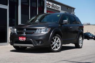 <p>Our top-of-the-line 2018 Dodge Journey GT AWD is proudly presented in Bruiser Grey! Powered by a 3.6 Litre V6 that offers a 283hp paired with a 6 Speed Automatic transmission for quick acceleration. Take command of the road in this Four Wheel Drive SUV with a high-performance suspension that provides a smooth and confident ride while rewarding you with approximately 9.8L/100km on the highway. Dominate the scene with 19-inch satin carbon aluminum wheels, performance fascias, halogen headlamps, and LED taillamps. Prepare to be amazed by the interior of our GT that greets you with supportive perforated leather heated front seats, a heated steering wheel, a fold-flat front passenger seat with a hidden storage bin, an auto-dimming rearview mirror, tri-zone automatic climate control, and LED interior lighting are just a sampling of what you can expect. Get acquainted with the prominent Uconnect touchscreen and Premium audio, Bluetooth®, and available satellite radio paired with a six-speaker audio system with a subwoofer for all your audio needs while cruising around town! Your safety is the top priority for this Journey from Dodge with ABS, stability/traction control, a backup camera, and airbags. Reward yourself - because life is a Journey, not a destination! Your adventure awaits! Save this Page and Call for Availability. We Know You Will Enjoy Your Test Drive Towards Ownership! Errors and omissions excepted Good Credit, Bad Credit, No Credit - All credit applications are 100% processed! Let us help you get your credit started or rebuilt with our experienced team of professionals. Good credit? Let us source the best rates and loan that suits you. Same day approval! No waiting! Experience the difference at Chatham's award winning Pre-Owned dealership 3 years running! All vehicles are sold certified and e-tested, unless otherwise stated. Helping people get behind the wheel since 1999! If we don't have the vehicle you are looking for, let us find it! All cars serviced through our onsite facility. Servicing all makes and models. We are proud to serve southwestern Ontario with quality vehicles for over 16 years! Can't make it in? No problem! Take advantage of our NO FEE delivery service! Chatham-Kent, Sarnia, London, Windsor, Essex, Leamington, Belle River, LaSalle, Tecumseh, Kitchener, Cambridge, waterloo, Hamilton, Oakville, Toronto and the GTA.</p>