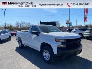 <b>Apple CarPlay,  Android Auto,  Cruise Control,  Rear View Camera,  Touch Screen!</b><br> <br>     This  2021 Chevrolet Silverado 1500 is for sale today. <br> <br>The Chevy Silverado 1500 is functional and ergonomic, suited for the work-site and or family life. Bold styling throughout gives it amazing curb appeal and a dominating stance on the road, while the its smartly designed interior keeps every passenger in superb comfort and connectivity on any trip. With brawn, brains and reliability, this pickup was built by truck people, for truck people, and comes from the family of the most dependable, longest-lasting full-size pickups on the road. This  Regular Cab 4X4 pickup  has 42,734 kms. Its  white in colour  . It has an automatic transmission and is powered by a  355HP 5.3L 8 Cylinder Engine. <br> <br> Our Silverado 1500s trim level is Work Truck. This Chevrolet Silverado 1500 work truck comes with some excellent features that includes a 7 inch touchscreen display with Apple CarPlay and Android Auto, Chevrolet MyLink and bluetooth streaming audio, cruise control and easy to clean rubber floors. Additionally, this pickup truck also comes with a locking tailgate, a rear vision camera, StabiliTrak, air conditioning and teen driver technology. This vehicle has been upgraded with the following features: Apple Carplay,  Android Auto,  Cruise Control,  Rear View Camera,  Touch Screen,  Streaming Audio,  Teen Driver. <br> <br>To apply right now for financing use this link : <a href=https://www.myerskemptvillegm.ca/finance/ target=_blank>https://www.myerskemptvillegm.ca/finance/</a><br><br> <br/><br> Buy this vehicle now for the lowest bi-weekly payment of <b>$259.99</b> with $0 down for 84 months @ 9.99% APR O.A.C. ( Plus applicable taxes -  Plus applicable fees   ).  See dealer for details. <br> <br>Myers deals with almost every major lender and can offer the most competitive financing options available. All of our premium used vehicles are fully detailed, subjected to a minimum 150 point inspection and are fully backed by the dealership and General Motors. <br><br>For more details on our Myers Exclusive Engine Transmission for life coverage, follow this link: <a href=https://www.myerskanatagm.ca/myers-engine-transmission-for-life/>Life Time Coverage</a>*LIFETIME ENGINE TRANSMISSION WARRANTY NOT AVAILABLE ON VEHICLES WITH KMS EXCEEDING 140,000KM, VEHICLES 8 YEARS & OLDER, OR HIGHLINE BRAND VEHICLE(eg. BMW, INFINITI. CADILLAC, LEXUS...) o~o