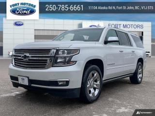 <b>Navigation,  Leather Seats,  Cooled Seats,  Bluetooth,  Heated Seats!</b><br> <br>  Compare at $44200 - Our Price is just $42500! <br> <br>   The ultimate luxury SUV, 2017 Chevy Suburban has the best combinations of great performance and thoughtful convenience. This  2017 Chevrolet Suburban is fresh on our lot in Fort St John. <br> <br>Striking design, abundant space, powerful performance and efficiency, plus ingenious safety technology. Its no wonder the 2017 Suburban is the perfect vehicle for the modern family. The 2017 Chevrolet Suburban was designed to make an impression. A sculpted and athletic exterior gives this large SUV a commanding presence, while the interior offers sophisticated style and comfort without sacrificing versatility. This  SUV has 143,501 kms. Its  white in colour  . It has a 6 speed automatic transmission and is powered by a  355HP 5.3L 8 Cylinder Engine.  It may have some remaining factory warranty, please check with dealer for details. <br> <br> Our Suburbans trim level is Premier. This top of the line Suburban features Chevrolet MyLink with bluetooth and built in navigation, a 8 inch colour touchscreen, driver enhanced alerts such as forward collision alert, lane keep assist, 20 inch aluminum wheels, heated and ventilated front seats with leather seating surfaces. Youll also receive blind spot detection, power adjustable pedals and steering column, a heated steering wheel, wireless charging for your smart phone plus so much more!  This vehicle has been upgraded with the following features: Navigation,  Leather Seats,  Cooled Seats,  Bluetooth,  Heated Seats. <br> <br>To apply right now for financing use this link : <a href=https://www.fortmotors.ca/apply-for-credit/ target=_blank>https://www.fortmotors.ca/apply-for-credit/</a><br><br> <br/><br><br> Come by and check out our fleet of 40+ used cars and trucks and 70+ new cars and trucks for sale in Fort St John.  o~o