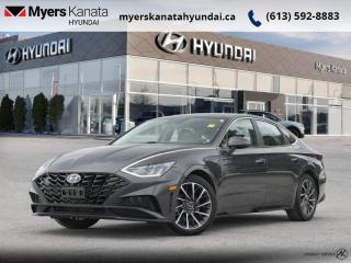 <b>Low Mileage, Cooled Seats,  Leather Seats,  Sunroof,  Heated Seats,  Dinamica Seats!</b><br> <br>    If you want full size luxury, but just cant see yourself in an over the top sedan, this modest, but luxurious Sonata is the perfect sweet spot. This  2021 Hyundai Sonata is fresh on our lot in Kanata. <br> <br>The very stylish design of this 2021 Hyundai Sonata is only the beginning. Inside, youll be impressed by the vast amounts of features that make your drive better. Youll also feel added peace of mind with a number of available Hyundai SmartSense safety technologies that actively monitor your surroundings. For a look at the sedan of the future, check out this 2021 Hyundai Sonata.This low mileage  sedan has just 32,569 kms. Its  grey in colour  . It has an automatic transmission and is powered by a  180HP 1.6L 4 Cylinder Engine. <br> <br> Our Sonatas trim level is 1.6T Luxury. This Sonata Luxury steps up the comfort with heated and cooled leather seats, a sunroof, driver memory settings, Bose Premium Audio, liquid chrome interior accents, and a proximity key with a hands free trunk. It also has great tech, like Android Auto, Apple CarPlay, HD radio, touchscreen infotainment, soft touch interior materials, heated leather steering wheel, heated seats, remote start, adaptive cruise with stop and go, collision mitigation, and lane keep assist. You also get great style with alloy wheels, LED lighting with automatic headlamps and high beams, and heated and powered side mirror turn signals and blind spot indicators. This vehicle has been upgraded with the following features: Cooled Seats,  Leather Seats,  Sunroof,  Heated Seats,  Dinamica Seats,  Bose Premium Audio,  Lane Keep Assist. <br> <br>To apply right now for financing use this link : <a href=https://www.myerskanatahyundai.com/finance/ target=_blank>https://www.myerskanatahyundai.com/finance/</a><br><br> <br/><br> Buy this vehicle now for the lowest weekly payment of <b>$107.56</b> with $0 down for 96 months @ 8.99% APR O.A.C. ( Plus applicable taxes -  and licensing fees   ).  See dealer for details. <br> <br>Smart buyers buy at Myers where all cars come Myers Certified including a 1 year tire and road hazard warranty (some conditions apply, see dealer for full details.)<br> <br>This vehicle is located at Myers Kanata Hyundai 400-2500 Palladium Dr Kanata, Ontario.<br>*LIFETIME ENGINE TRANSMISSION WARRANTY NOT AVAILABLE ON VEHICLES WITH KMS EXCEEDING 140,000KM, VEHICLES 8 YEARS & OLDER, OR HIGHLINE BRAND VEHICLE(eg. BMW, INFINITI. CADILLAC, LEXUS...)<br> Come by and check out our fleet of 30+ used cars and trucks and 50+ new cars and trucks for sale in Kanata.  o~o