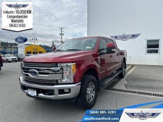 <b>Power Stroke, Leather Seats,  Cooled Seats,  Heated Seats, FX4 Off-Road Package!</b><br> <br> <p style=color:Blue;><b>Upgrade your ride at South Coast Ford with peace of mind! Our used vehicles come with a minimum of 10,000 km and 6 months of Comprehensive Vehicle Warranty. Drive with confidence knowing your investment is protected.</b></p><br> <br> Compare at $53990 - Our Price is just $52405! <br> <br>   For hauling, towing, and getting the job done, look no further than this rugged F-350. This  2017 Ford F-350 Super Duty is for sale today in Sechelt. <br> <br>High-strength, military-grade aluminum construction in the body of this F-350 cuts out weight without sacrificing toughness. That weight reduction was reinvested in a fully boxed frame and stronger axles and chassis components. That brilliant engineering doesnt stop in the frame and body - the drivetrain at the heart of the Super Duty delivers the power and torque you need to get the job done. This truck is stronger, lighter, and ready for anything.This  sought after diesel Crew Cab 4X4 pickup  has 166,385 kms. Its  red ruby metallic tintcoat in colour  . It has a 6 speed automatic transmission and is powered by a  440HP 6.7L 8 Cylinder Engine.  <br> <br> Our F-350 Super Dutys trim level is Lariat. This Super Duty Lariat offers a great blend of features and value. This truck comes with leather seats which are heated and cooled in front, SYNC 3 infotainment system with Bluetooth and SiriusXM, Sony premium audio, 2 smart charging USB ports, a rearview camera with reverse sensing system, aluminum wheels, dual-zone automatic climate control, running boards, power folding and telescoping trailer tow mirrors, a trailer hitch, and more. This vehicle has been upgraded with the following features: Power Stroke, Leather Seats,  Cooled Seats,  Heated Seats, Fx4 Off-road Package, Sunroof,  Running Boards. <br> To view the original window sticker for this vehicle view this <a href=http://www.windowsticker.forddirect.com/windowsticker.pdf?vin=1FT8W3BT9HEE39352 target=_blank>http://www.windowsticker.forddirect.com/windowsticker.pdf?vin=1FT8W3BT9HEE39352</a>. <br/><br> <br>To apply right now for financing use this link : <a href=https://www.southcoastford.com/financing/ target=_blank>https://www.southcoastford.com/financing/</a><br><br> <br/><br>Call South Coast Ford Sales or come visit us in person. Were convenient to Sechelt, BC and located at 5606 Wharf Avenue. and look forward to helping you with your automotive needs.<br><br> Come by and check out our fleet of 20+ used cars and trucks and 110+ new cars and trucks for sale in Sechelt.  o~o